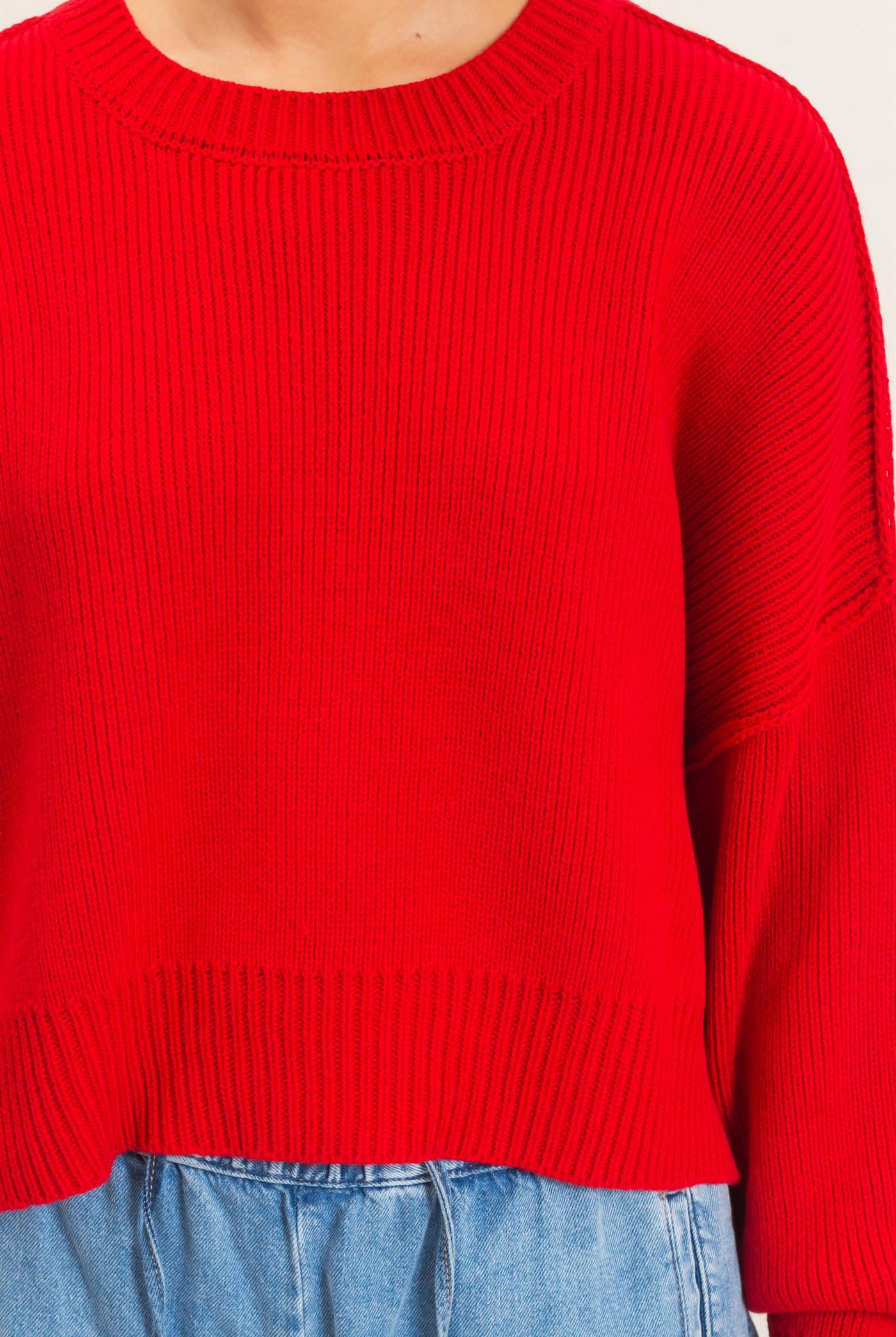 Wholesale Ribbed Drop Shoulder Sweater Sweaters DZ26C982 RED DOUBLE ZERO