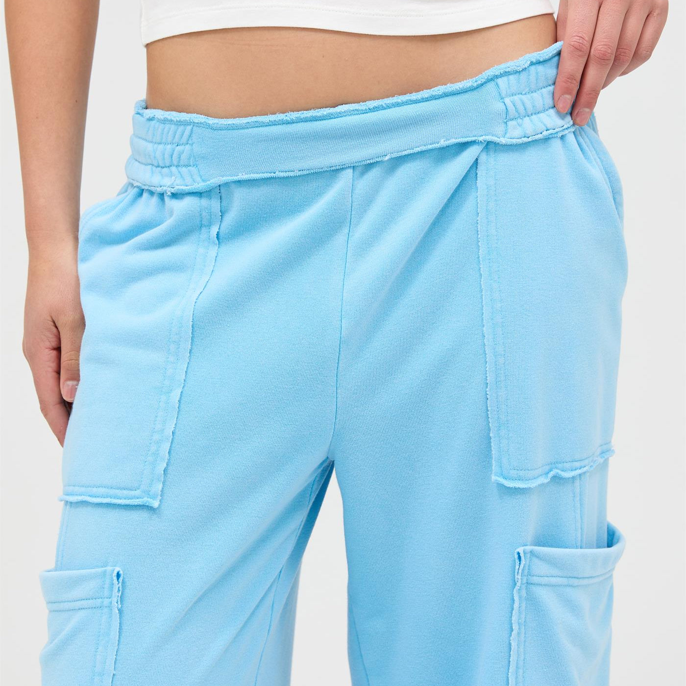 Wholesale Mineral Wash Wide Leg Cargo Pants Pants DZ26A256 BLUE DOUBLE ZERO