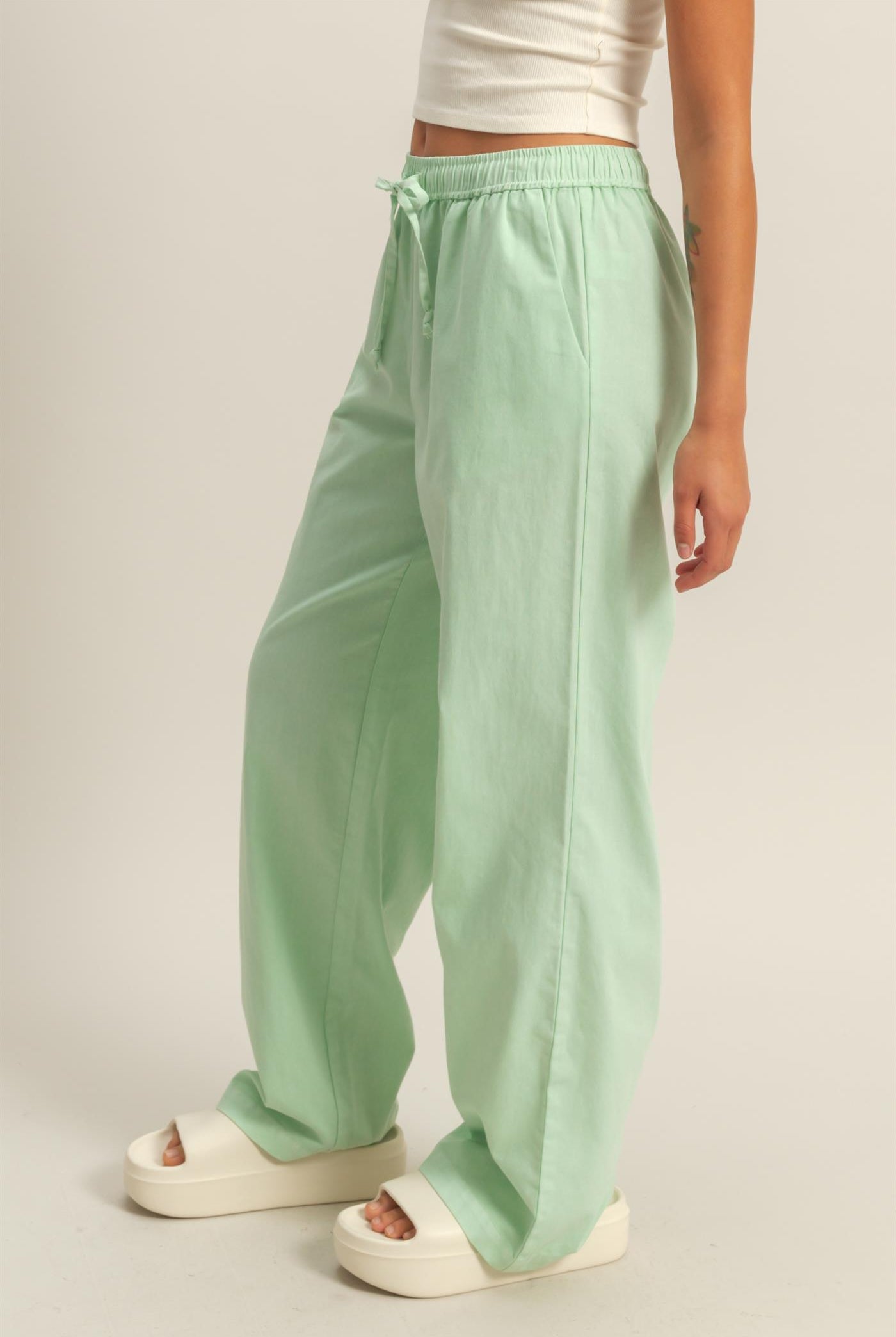 Wholesale Drawstring Waist Straight Leg Pants Pants DZ24A339 MINT DOUBLE ZERO