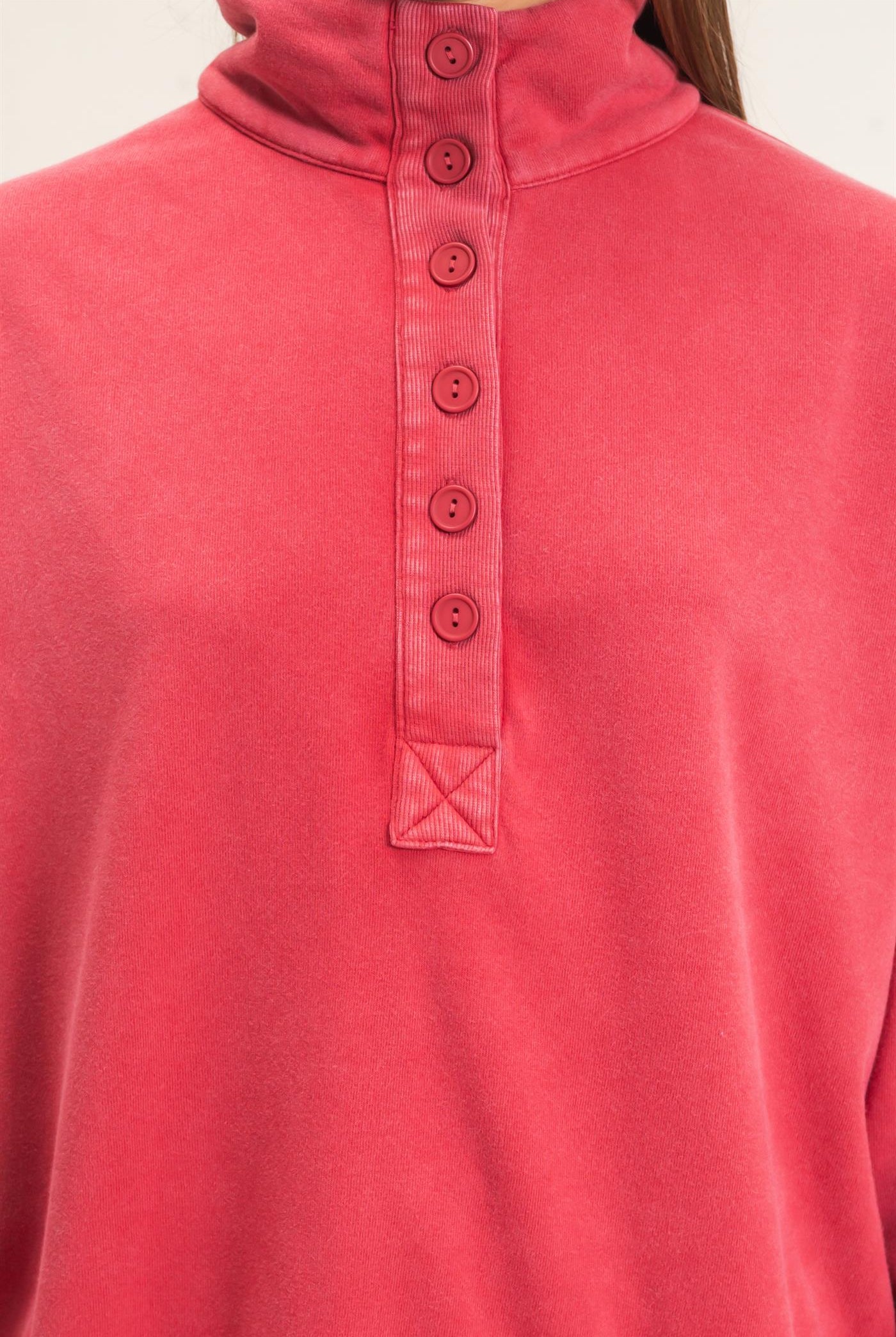 Wholesale Mineral Wash Button Front Sweatshirt Sweatshirts DZ26C909 DARK RED DOUBLE ZERO