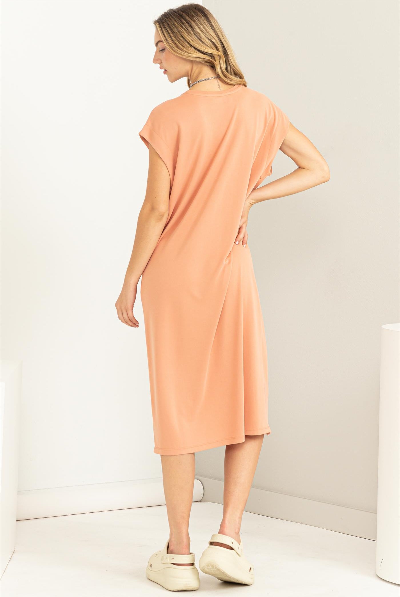 Wholesale Lazy Day Dolman Short Sleeves Midi Dress Dresses DZ23A795 DUSTY CLAY DOUBLE ZERO