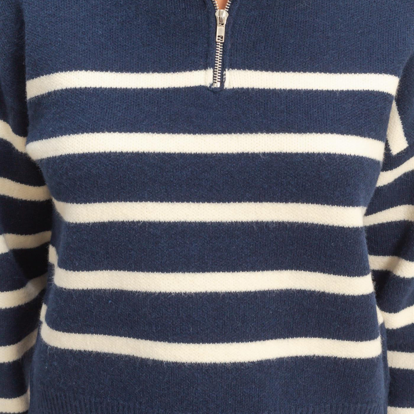 Wholesale Striped Half Zip Sweater Sweaters DZ25E282 NAVY/CREAM DOUBLE ZERO