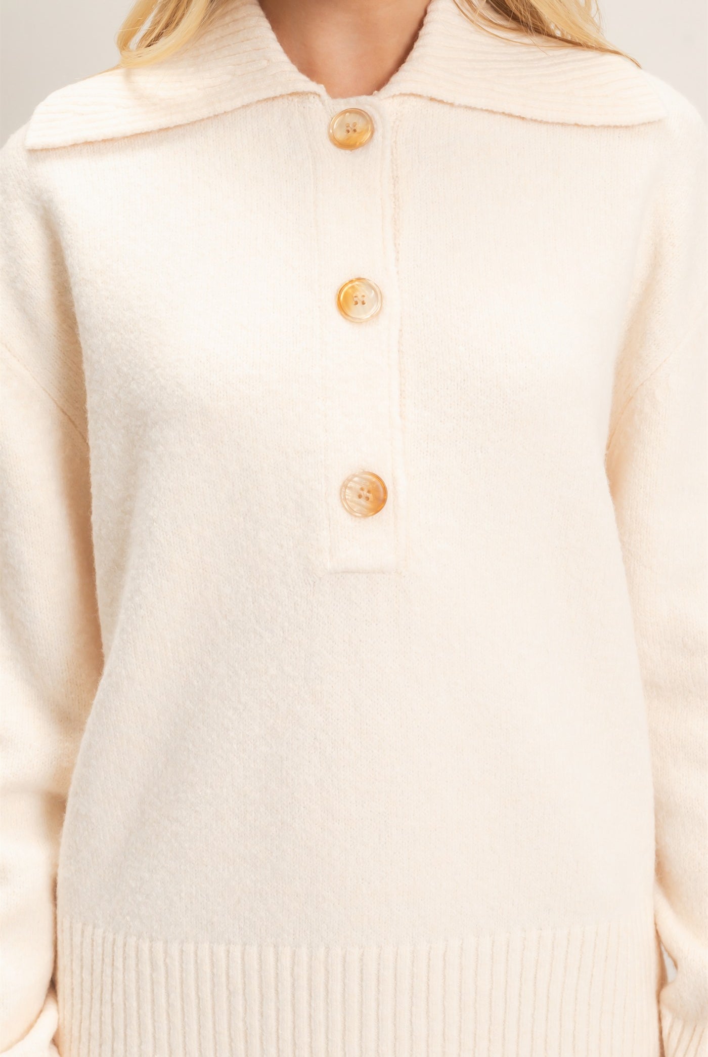 Wholesale Button-Up Collared Sweater Sweaters HF26E752 WARM ECRU HYFVE