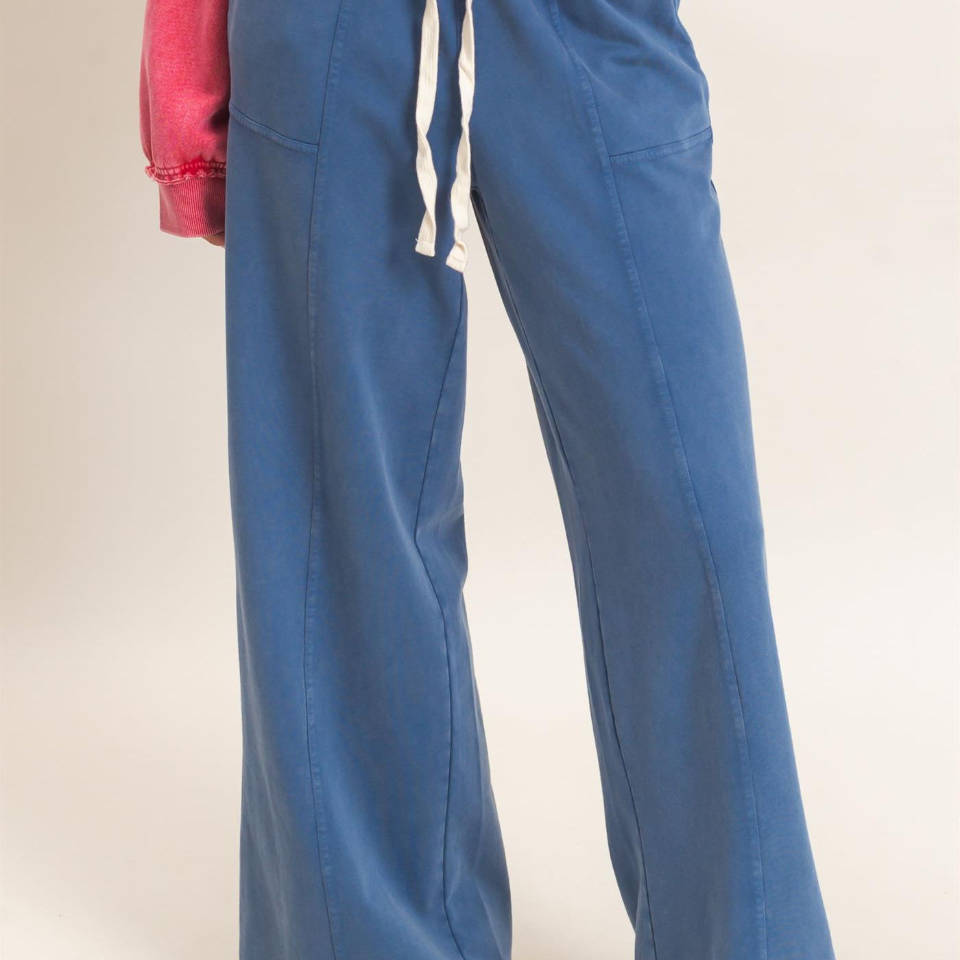 Wholesale Acid Wash Drawstring Waist Wide Leg Pants Pants DZ25A685 NAVY DOUBLE ZERO