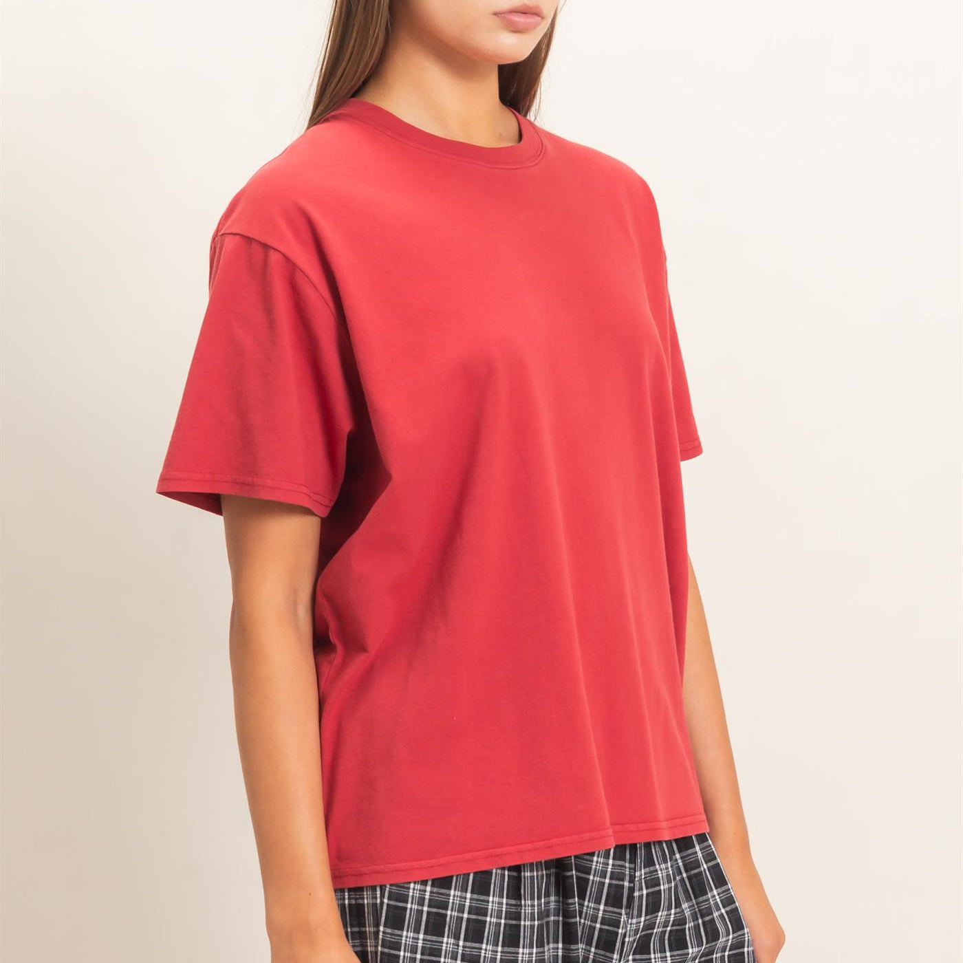 Wholesale Crew Neck Pigment Dye T-Shirt Clothing Tops DZ26E448 DARK RED DOUBLE ZERO