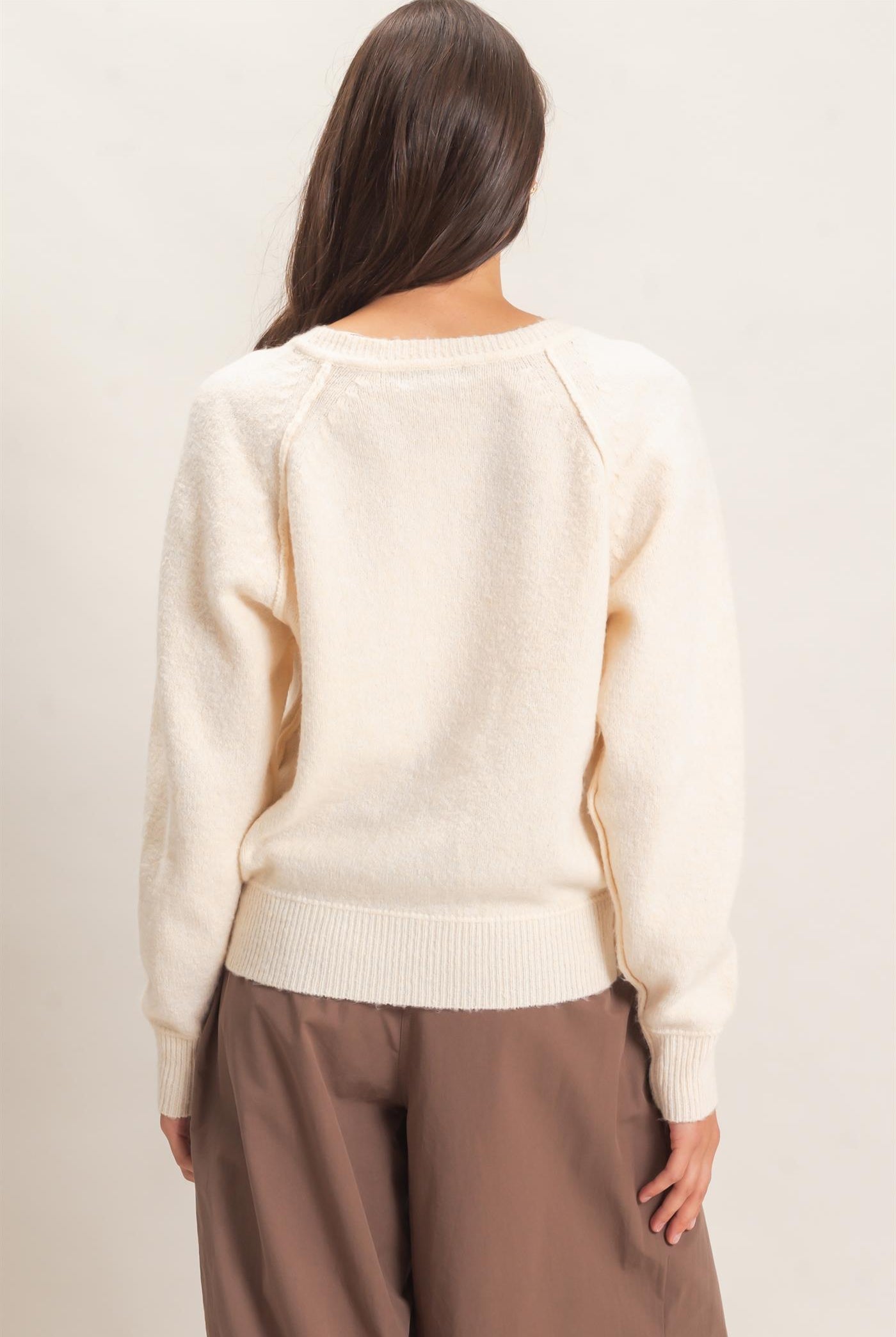 Wholesale Button Front Raglan Sweater Sweaters HF26E152 VANILLA CREAM HYFVE