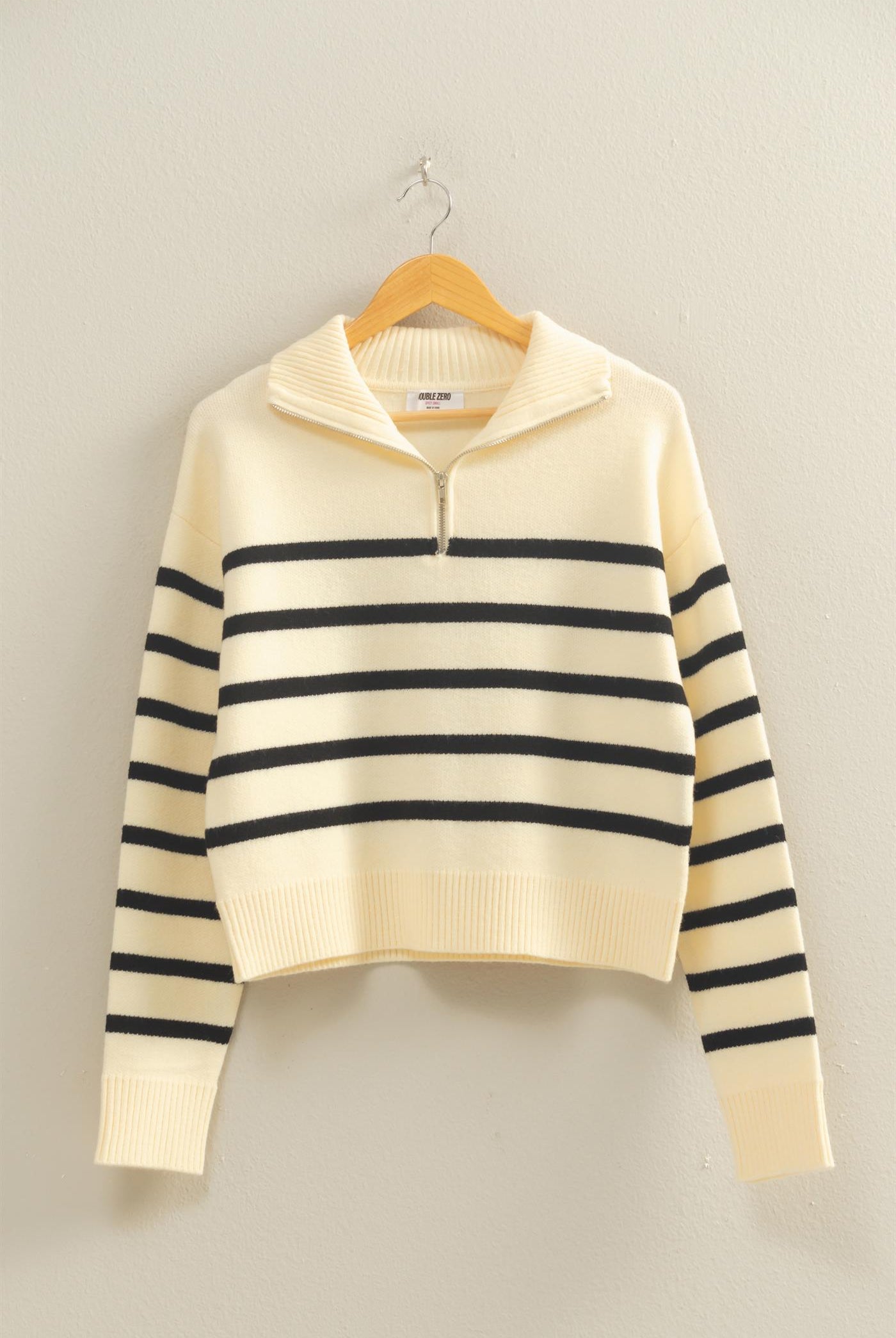 Wholesale Striped Half Zip Sweater Sweaters DZ25E282 CREAM/BLACK DOUBLE ZERO