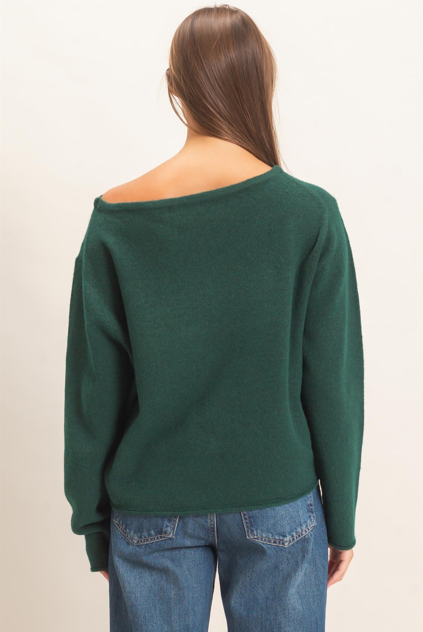 Wholesale Off The Shoulder Sweater Sweaters DZ26E652 DARK GREEN DOUBLE ZERO
