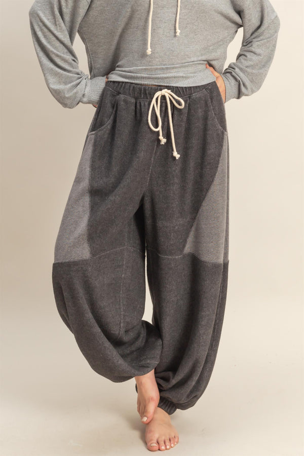 Contrasting High-Waist Casual Sweatpants