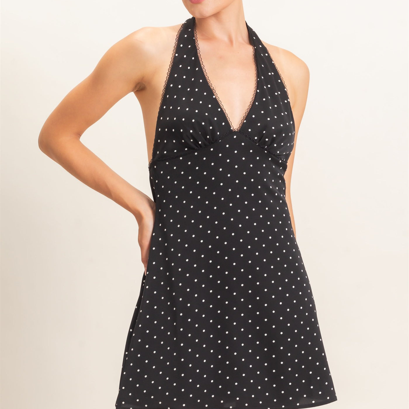Wholesale Polka Dot Halter Dress Dresses HF26F027 BLACK HYFVE