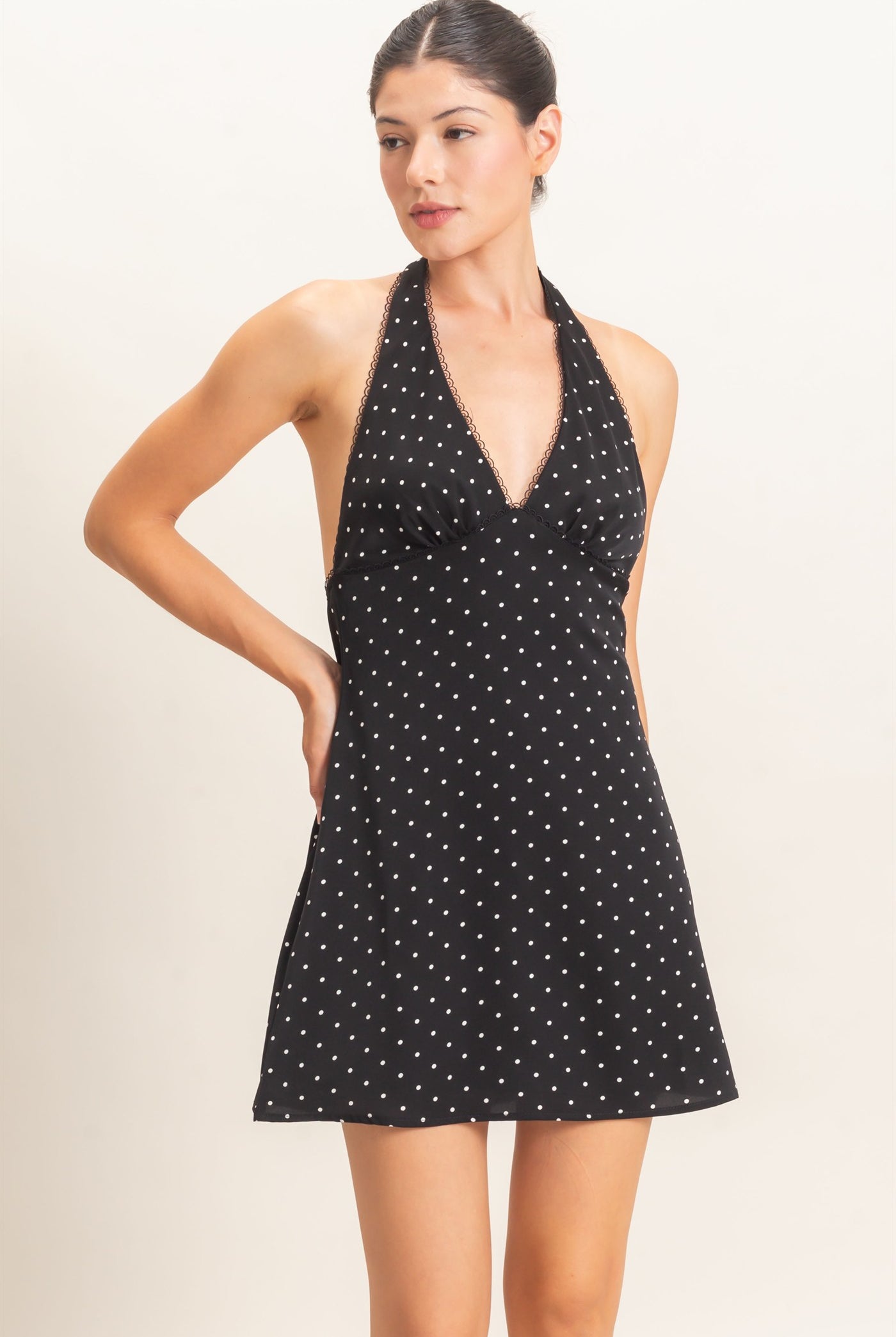 Wholesale Polka Dot Halter Dress Dresses HF26F027 BLACK HYFVE