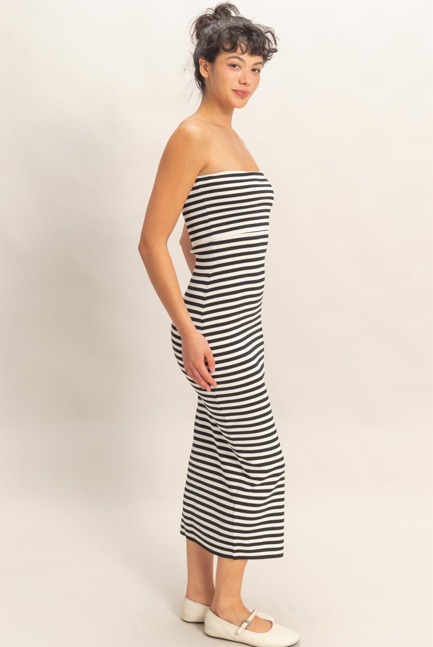 Wholesale Strapless Striped Bodycon Midi Dress Dresses DZ26C336 BLACK DOUBLE ZERO