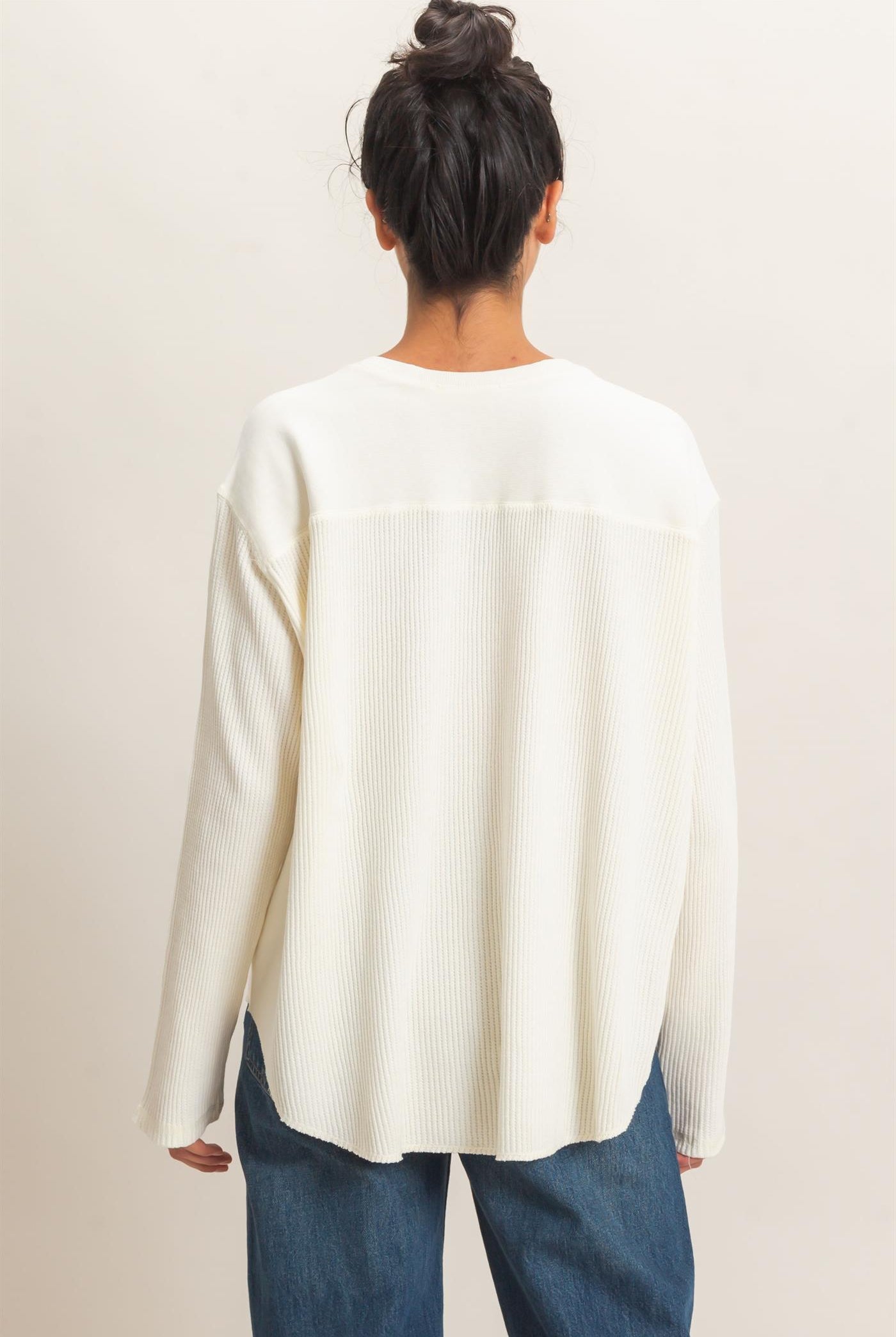 Wholesale Oversized Mineral Washed Waffle Knit Top Clothing Tops DZ26E654 CREAM DOUBLE ZERO