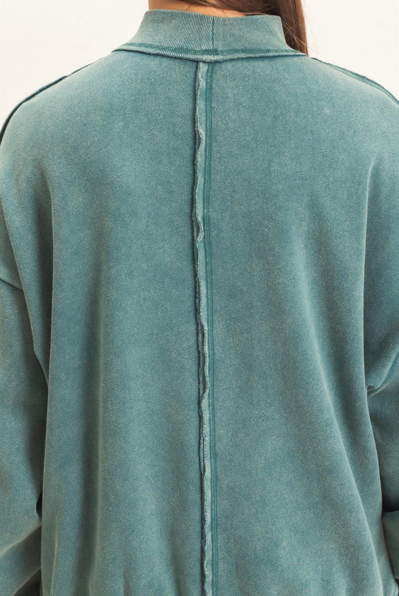 Wholesale Acid Washed Mock Neck Sweatshirt Sweatshirts DZ26E656 DARK TEAL DOUBLE ZERO