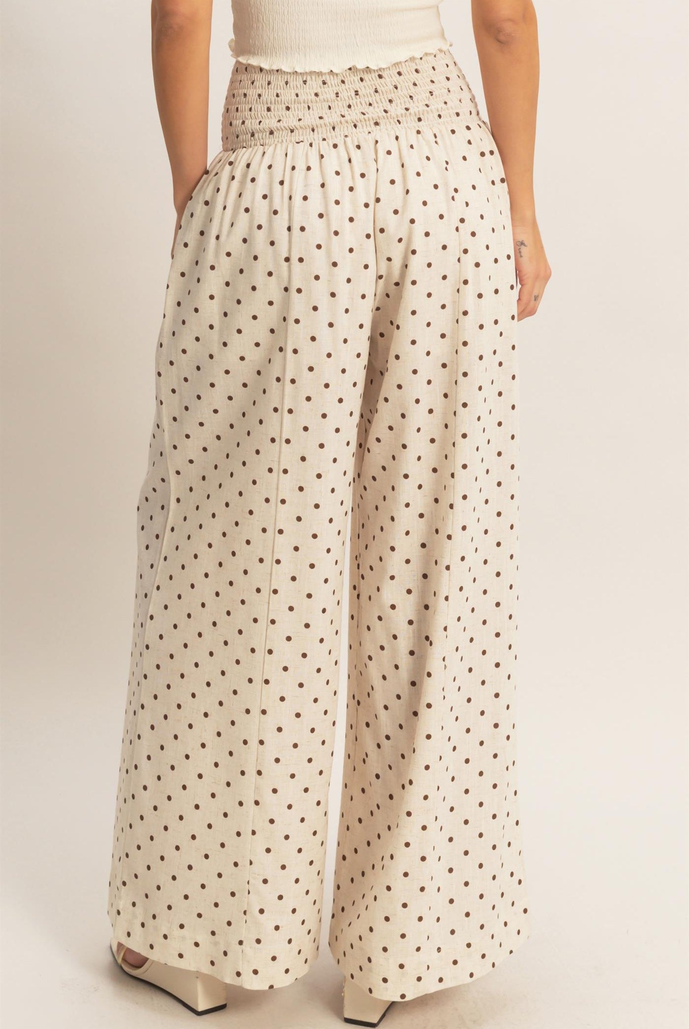 Wholesale Polka Dot Elastic Wide-Leg Pants Pants HF26C280 OATMEAL HYFVE
