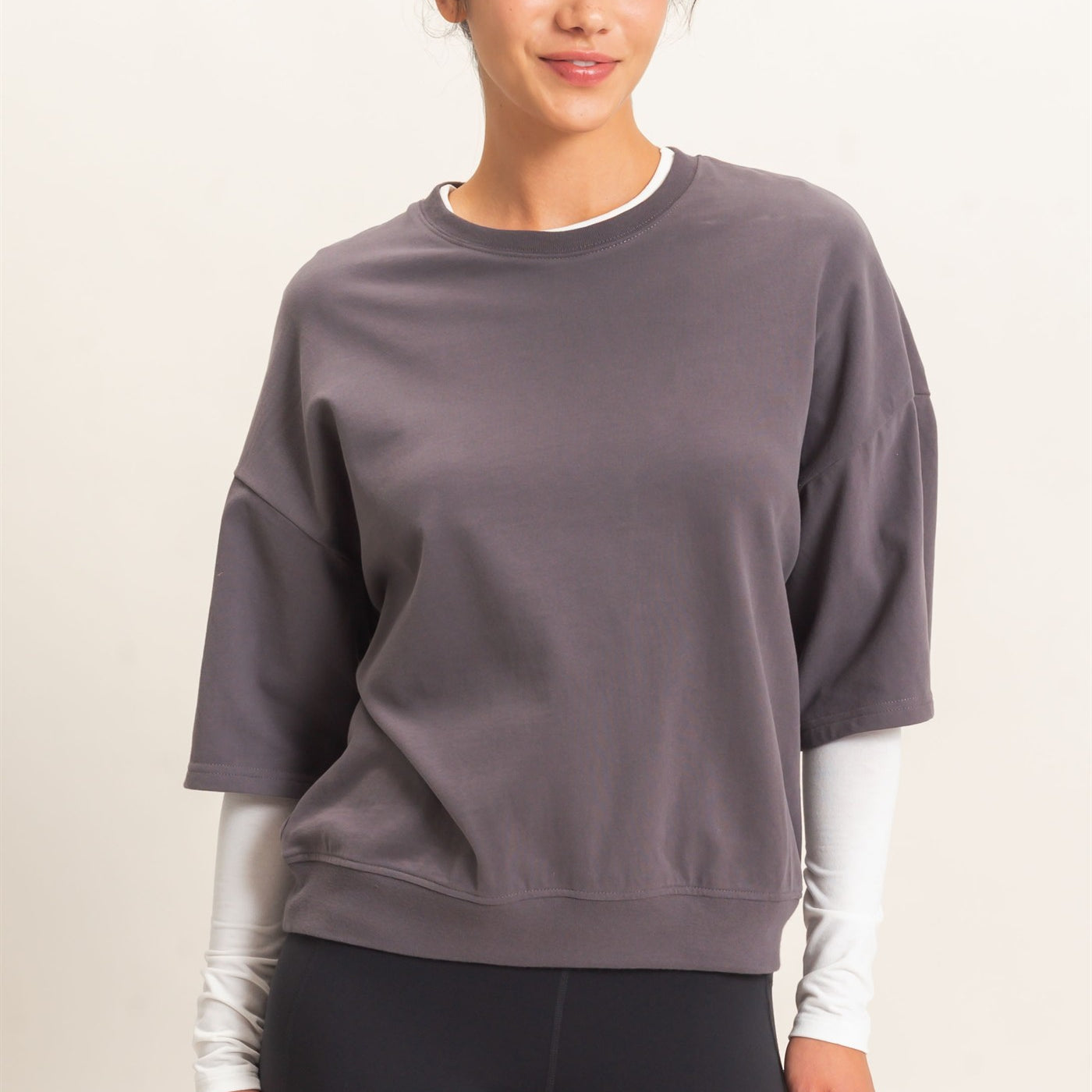 Wholesale Washed Crew Neck Short Sleeve Top Clothing Tops DZ26E381 CHARCOAL DOUBLE ZERO