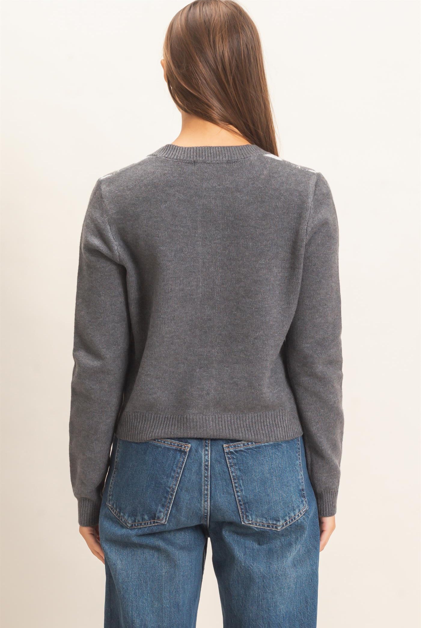 Wholesale Argyle Pattern Cardigan Cardigans DZ26E637 GRAY DOUBLE ZERO