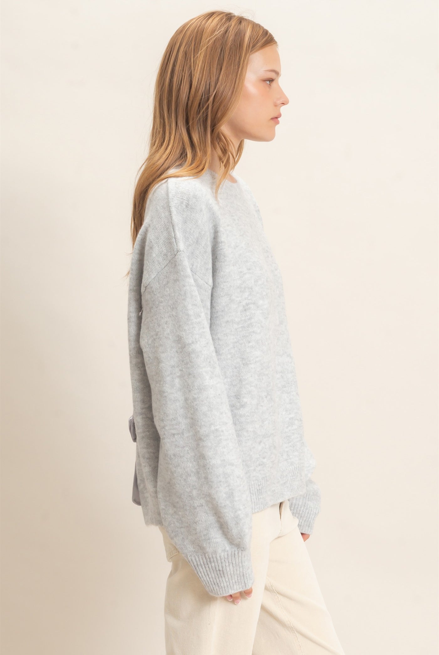 Wholesale Open Back Sweater With Organza Bows Sweaters HF26F149 SILVER GRAY HYFVE