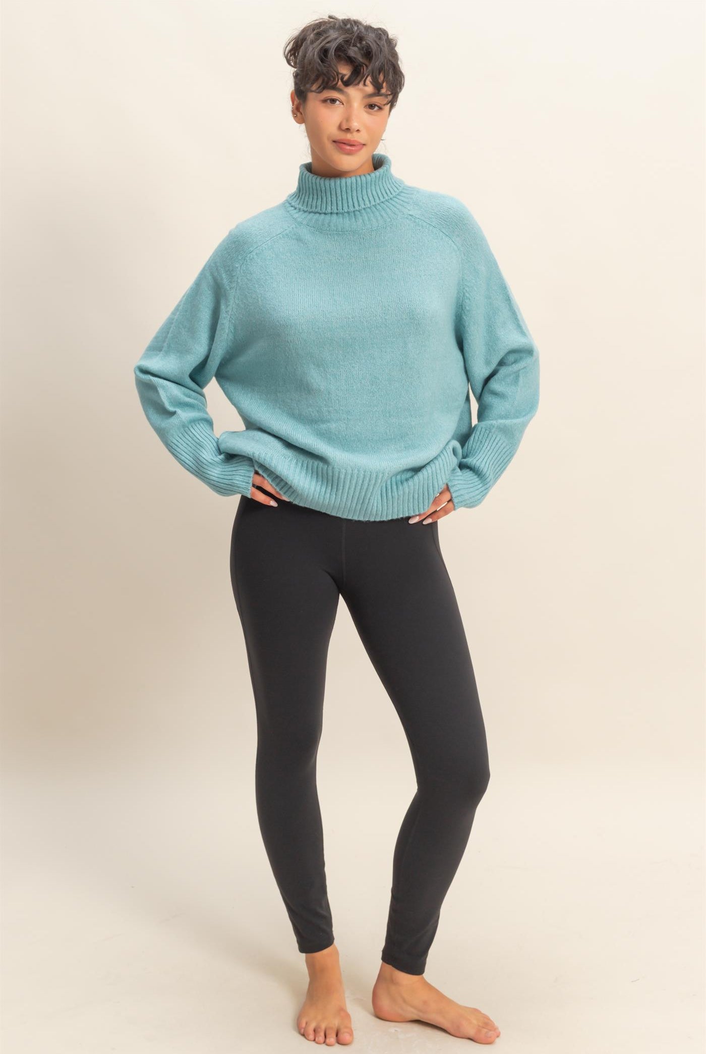 Wholesale Oversized High Low Turtleneck Sweater Sweaters DZ25C943 SKY BLUE DOUBLE ZERO