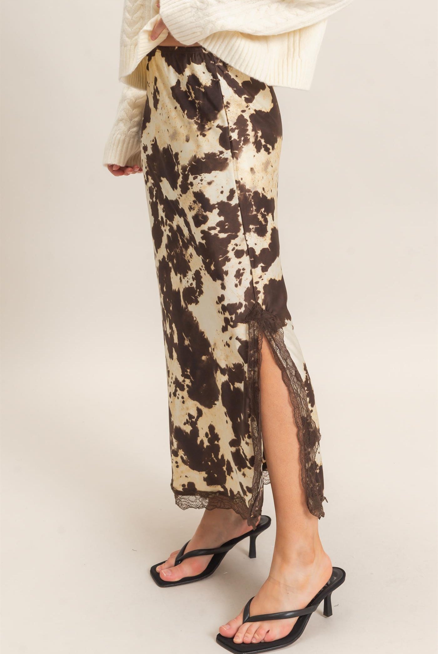 Wholesale Satin Cow Print Skirt Skirts HF26C851 BROWN HYFVE