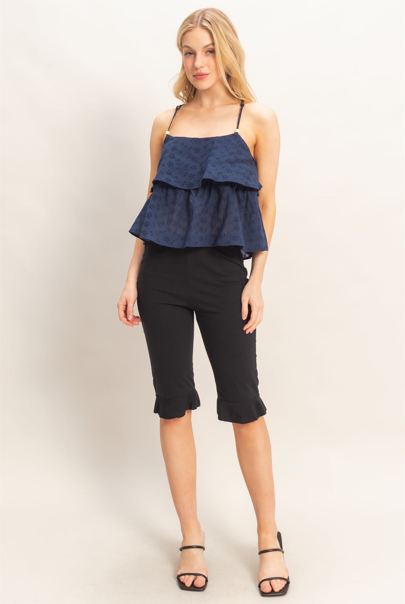 Wholesale Tiered Floral Eyelet Top Blouses HF26A852 NAVY HYFVE