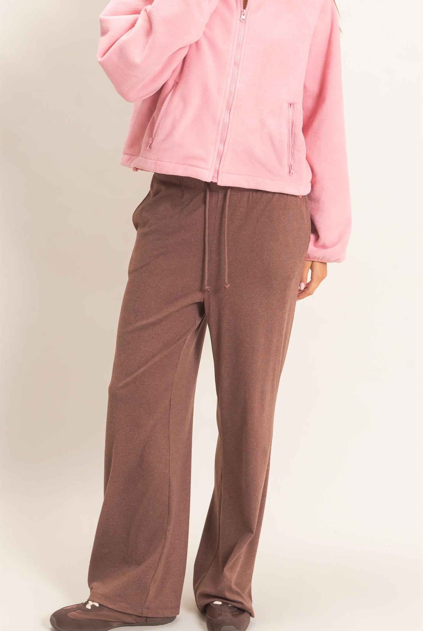 Wholesale Wide Leg Pants With Drawcord Pants DZ26E288 DARK BROWN DOUBLE ZERO