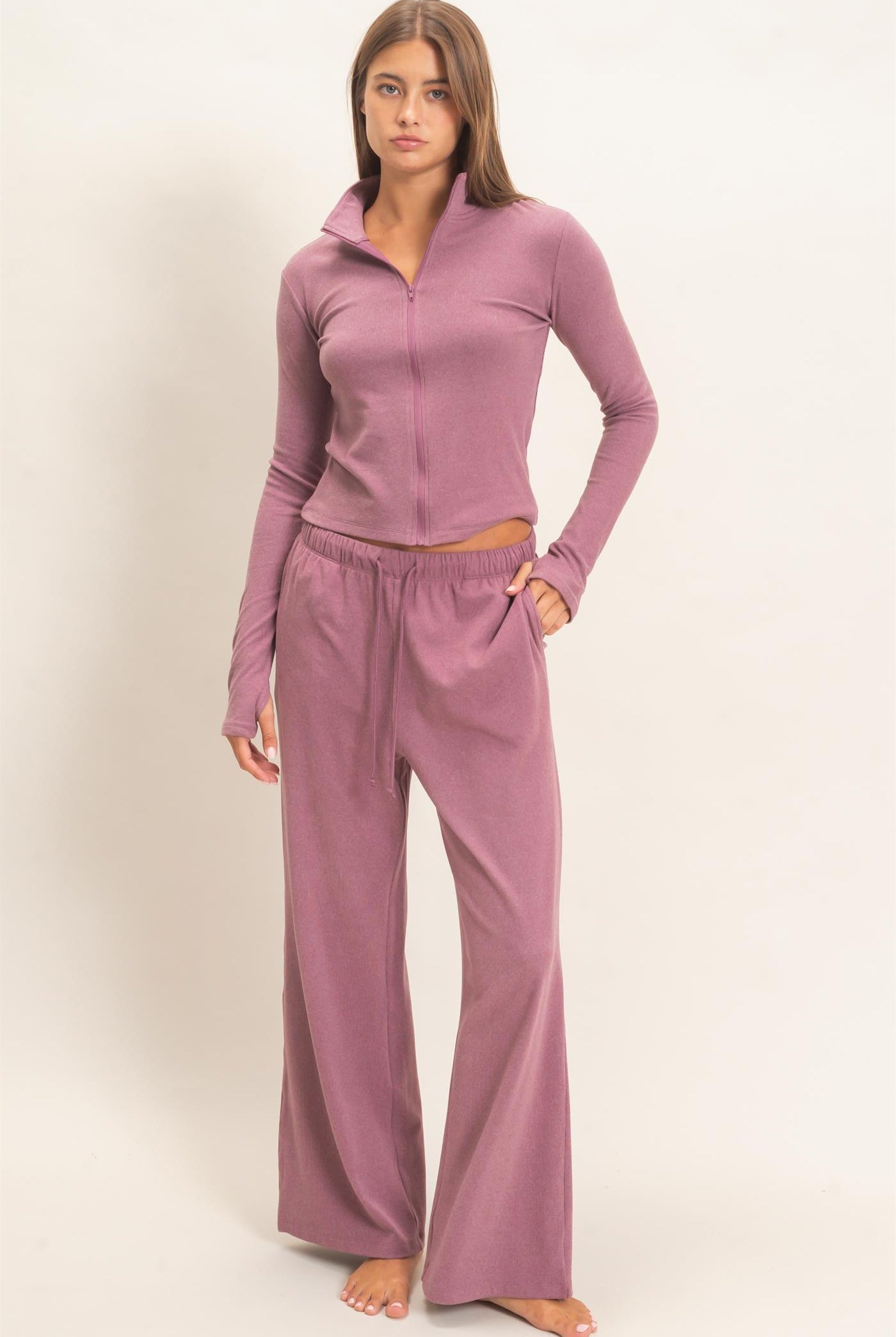 Wholesale Wide Leg Pants With Drawcord Pants DZ26E288 PLUM DOUBLE ZERO