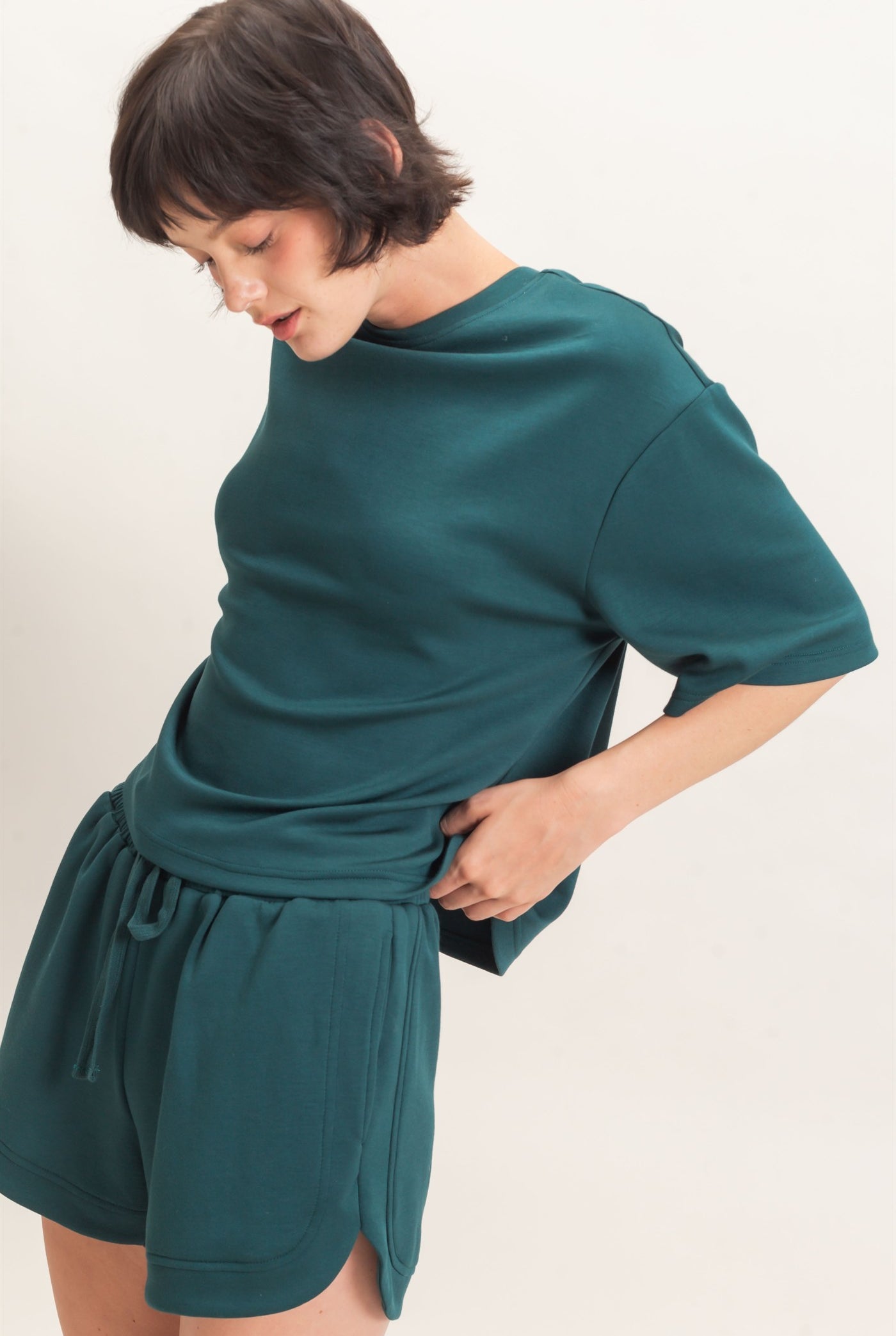Wholesale Loose Fit Crew Neck Short Sleeve Top Clothing Tops DZ26C965 DEEP GREEN DOUBLE ZERO