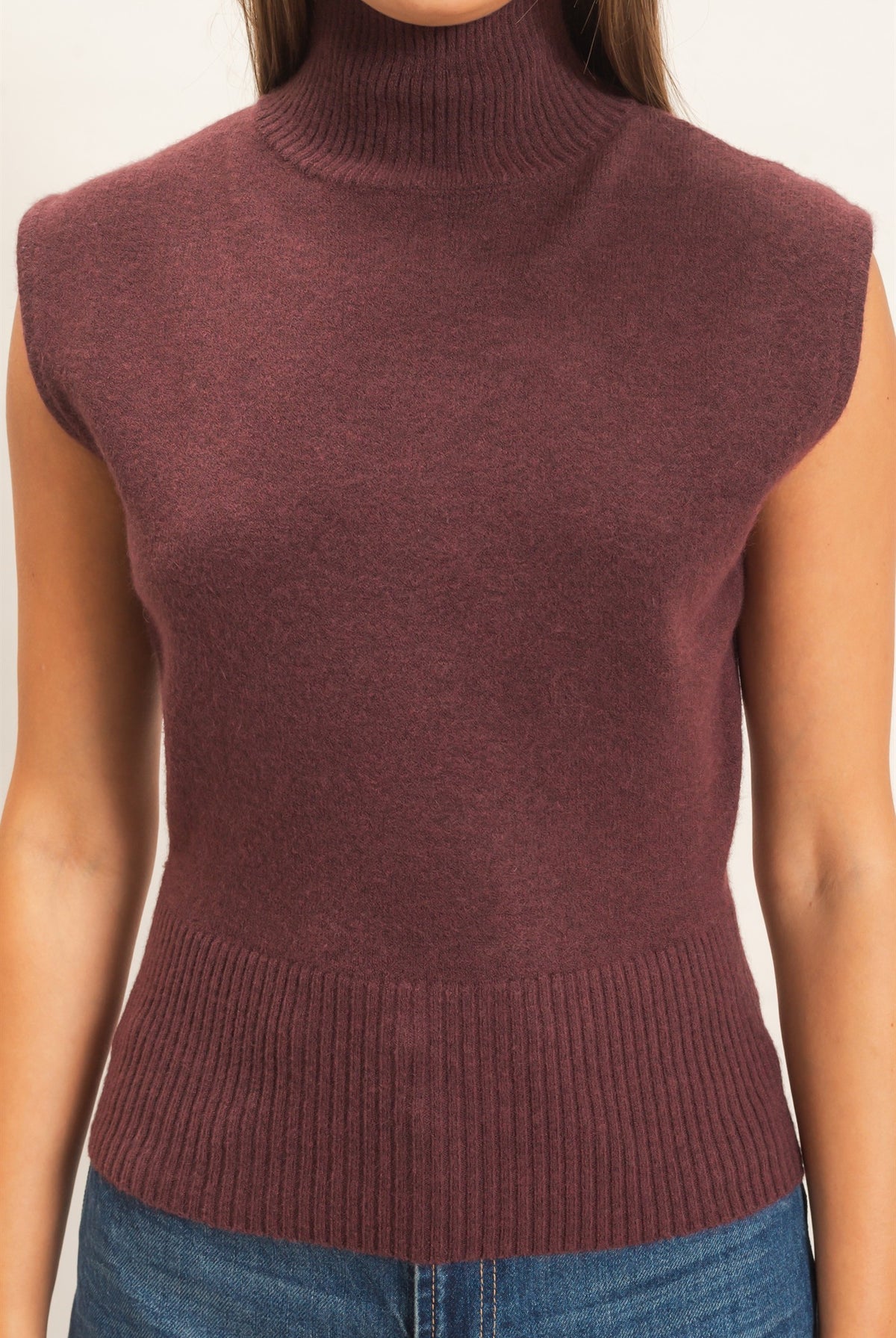 Wholesale Sleeveless High Neck Knit Top Clothing Tops DZ26E946 CHESTNUT DOUBLE ZERO