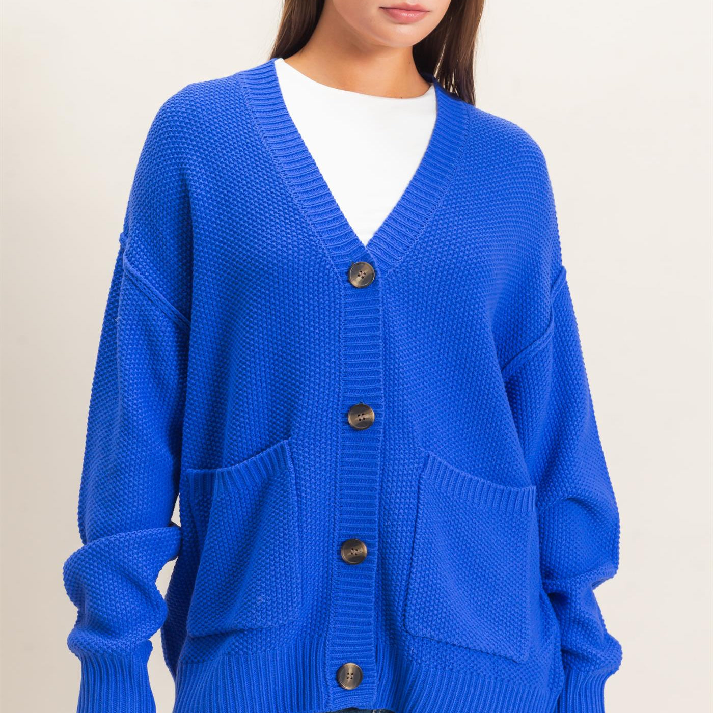 Wholesale Textured Oversized Knit Buttoned Cardigan Cardigans DZ26C971 COBALT DOUBLE ZERO