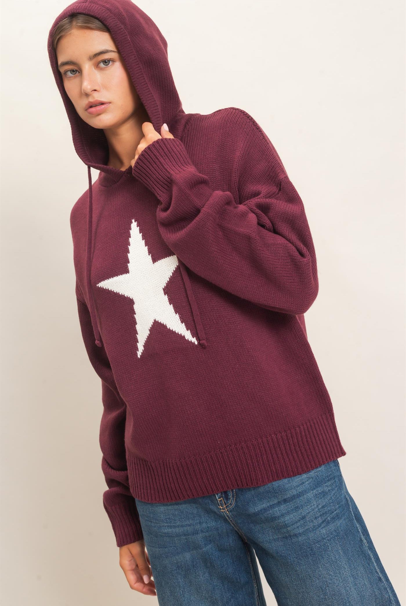 Wholesale Star Hooded Sweater Hoodies DZ26E811 DARK CHERRY DOUBLE ZERO