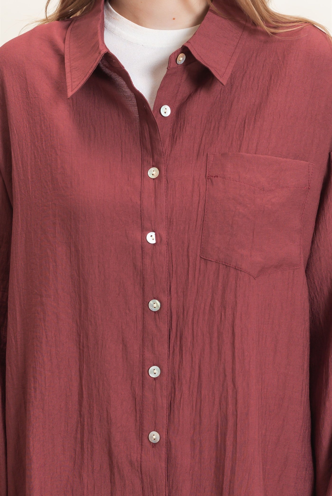 Wholesale Crinkled Button-Up Shirt Clothing Tops HF26E691 MAROON HYFVE