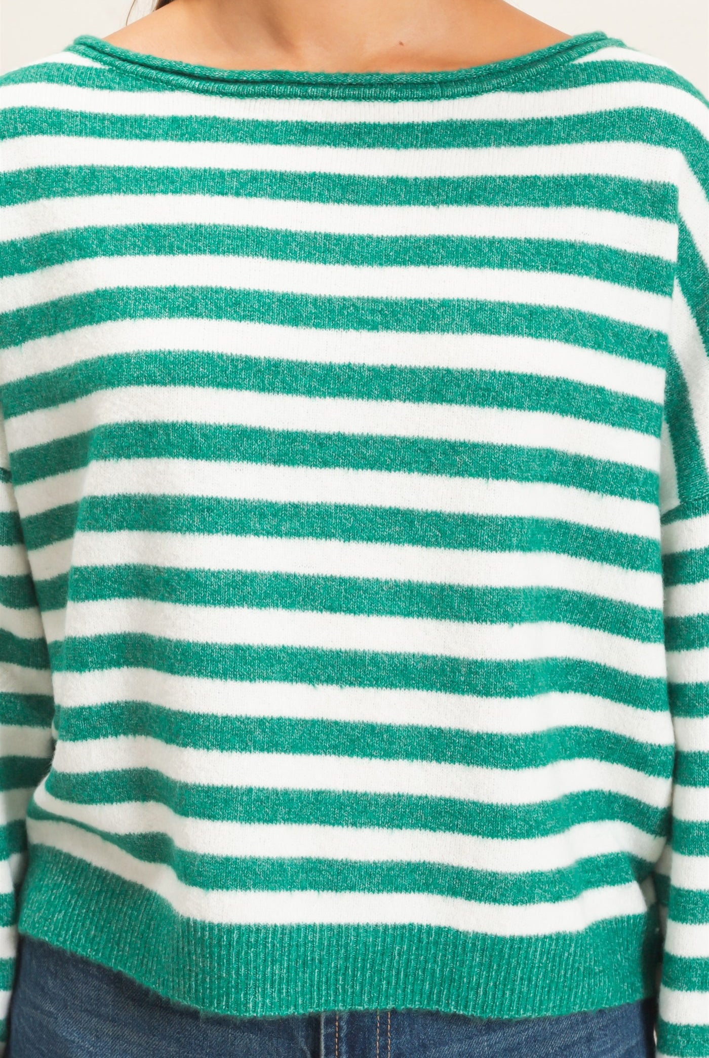 Wholesale Off The Shoulder Striped Sweater Sweaters DZ26E653 EMERALD DOUBLE ZERO