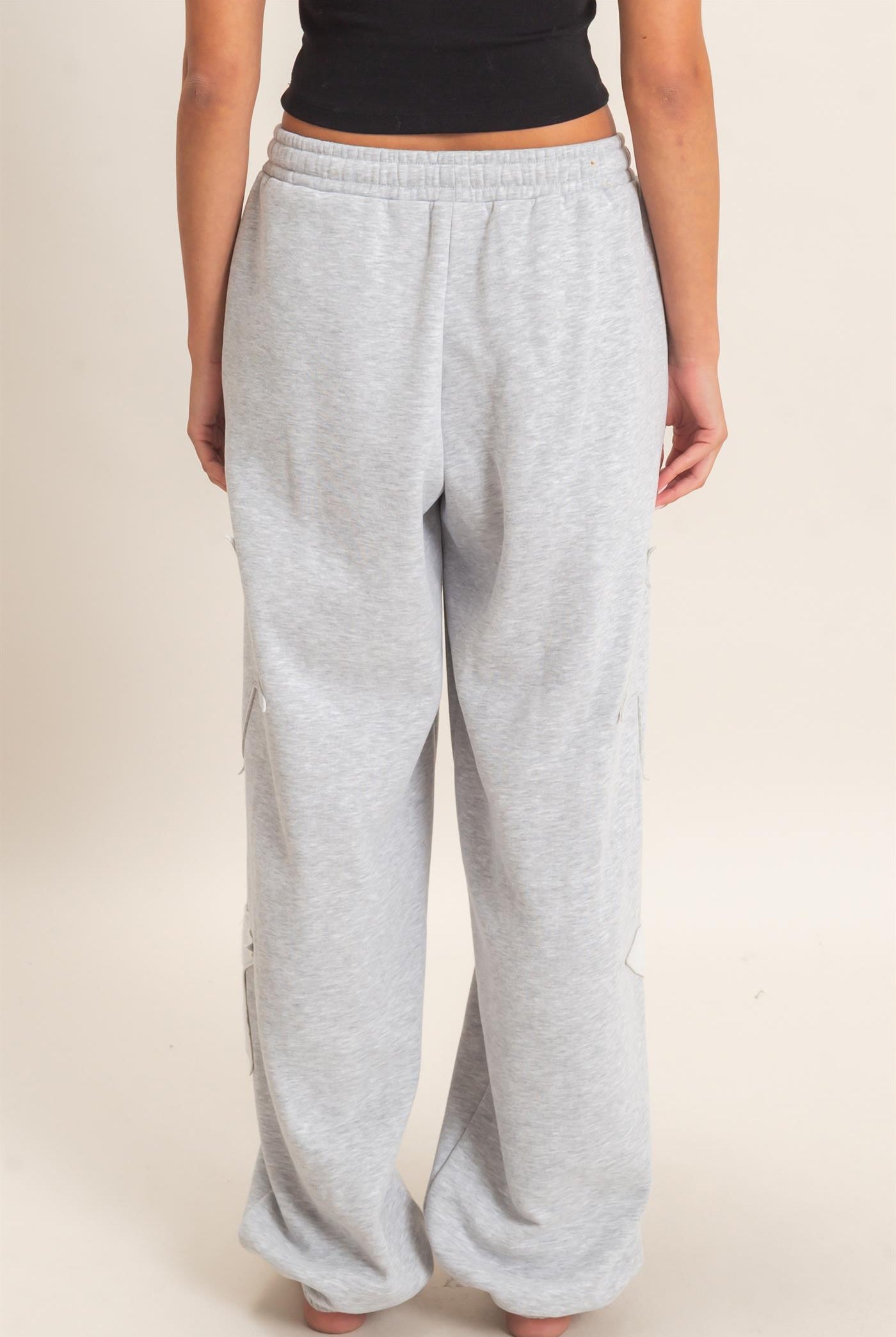Wholesale Star Patch Jogger Pants Joggers DZ26E889 HEATHER GRAY DOUBLE ZERO