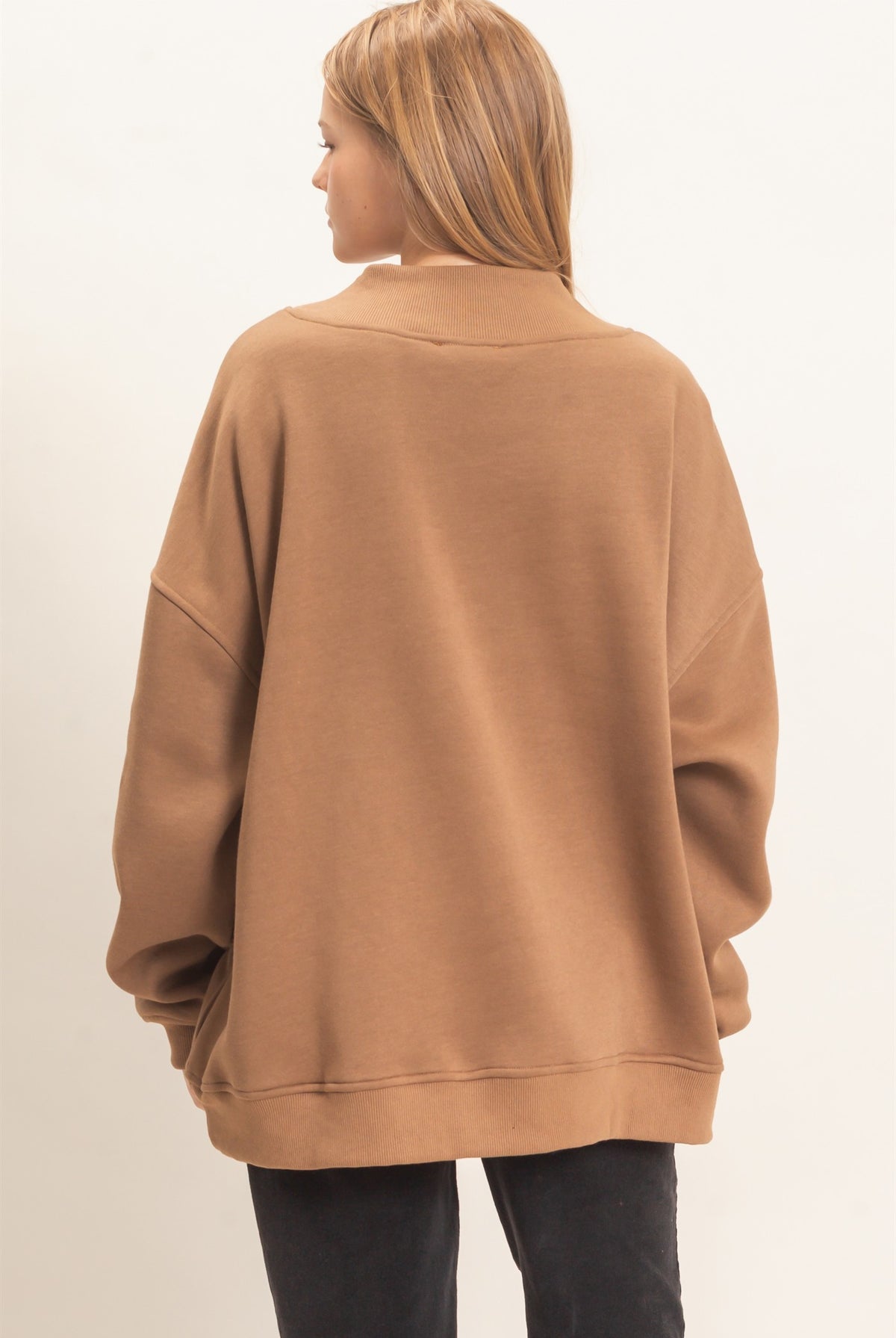 Wholesale Enzyme Washed Mock Neck Sweatshirt Sweatshirts HF26E222 DARK TAUPE HYFVE
