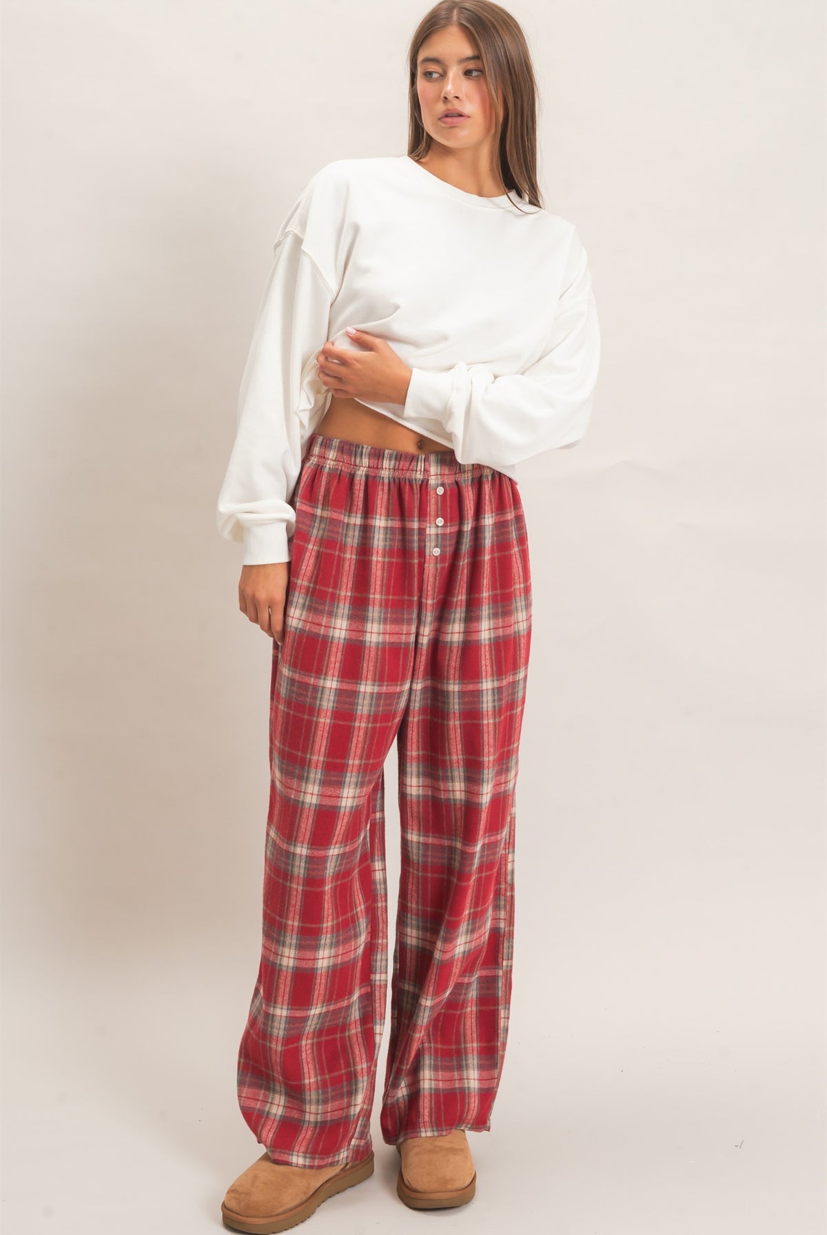 Wholesale Plaid Wide-Leg Pants Pants DZ26F271 RED DOUBLE ZERO