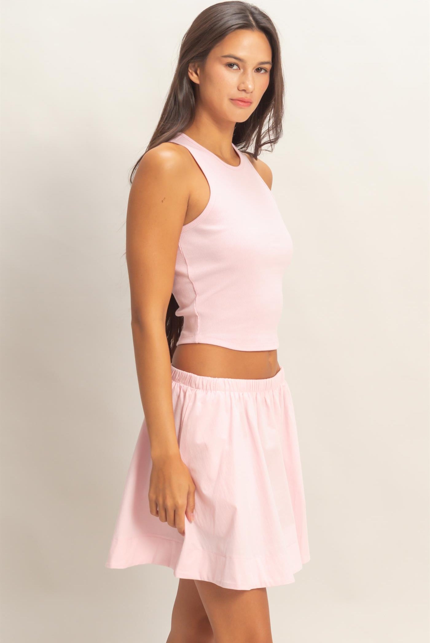 Wholesale Sleeveless Ribbed Top And Skirt Set Clothing DZ26C346-SET SOFT PINK DOUBLE ZERO