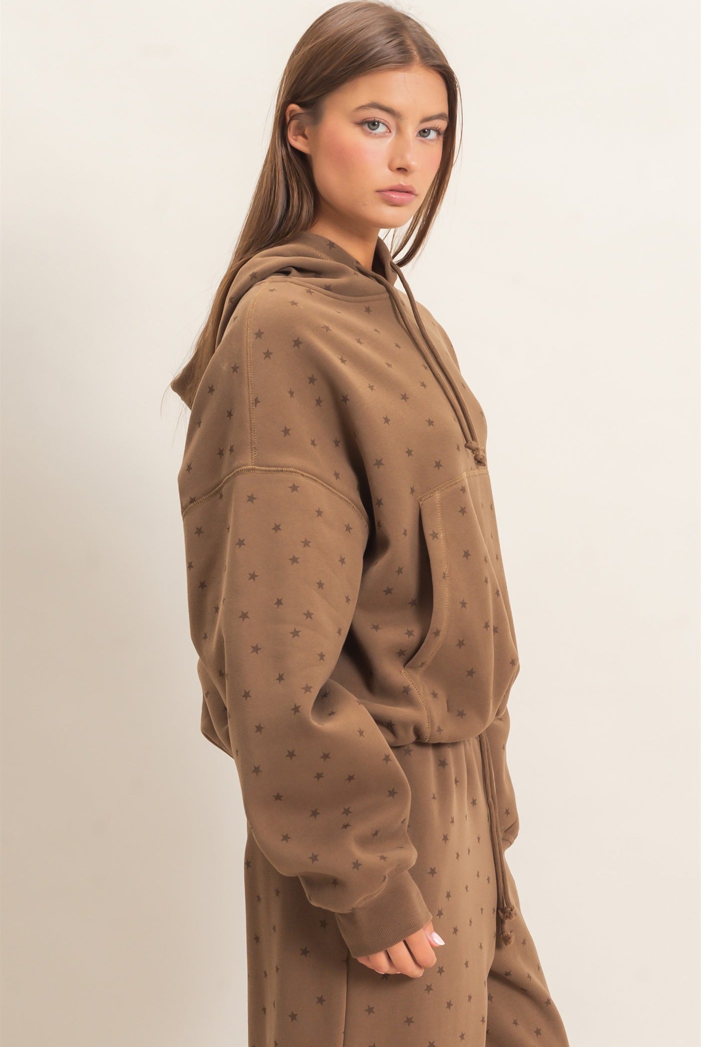 Wholesale Star Print Bubble Hoodie Hoodies DZ26C911 MOCHA DOUBLE ZERO