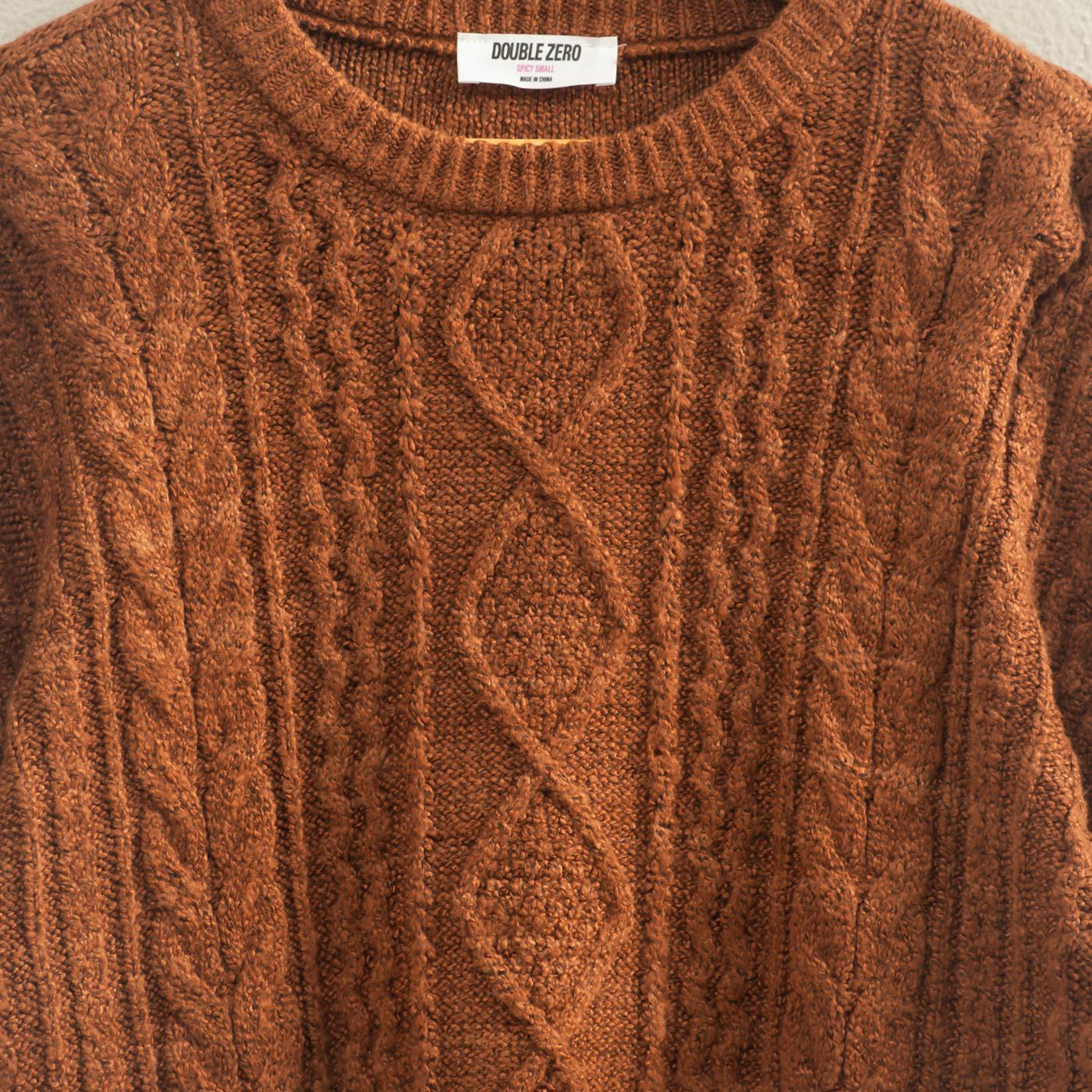 Wholesale Cable Knit Balloon Sleeve Sweater Sweaters DZ25F126 CHESTNUT DOUBLE ZERO