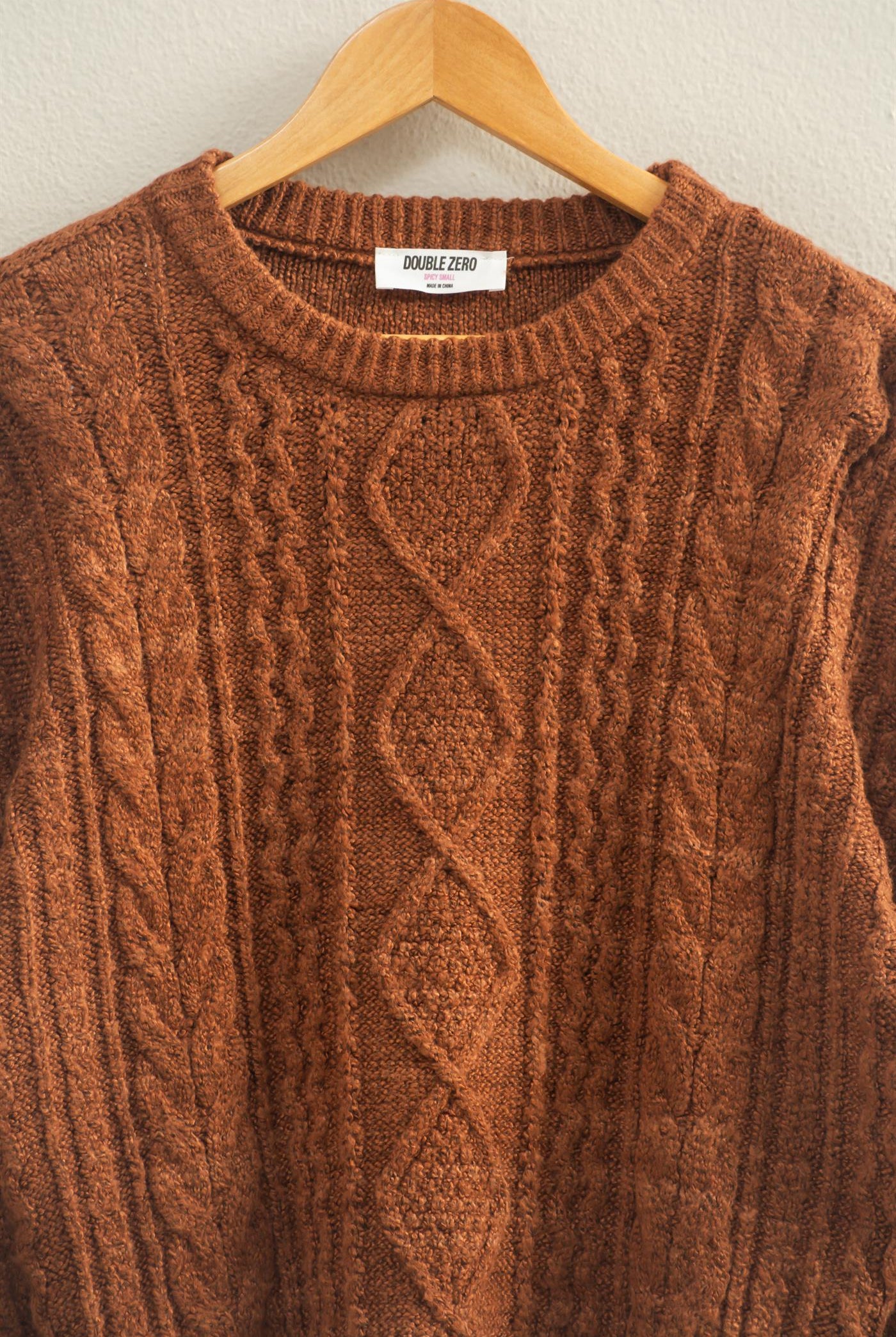 Wholesale Cable Knit Balloon Sleeve Sweater Sweaters DZ25F126 CHESTNUT DOUBLE ZERO