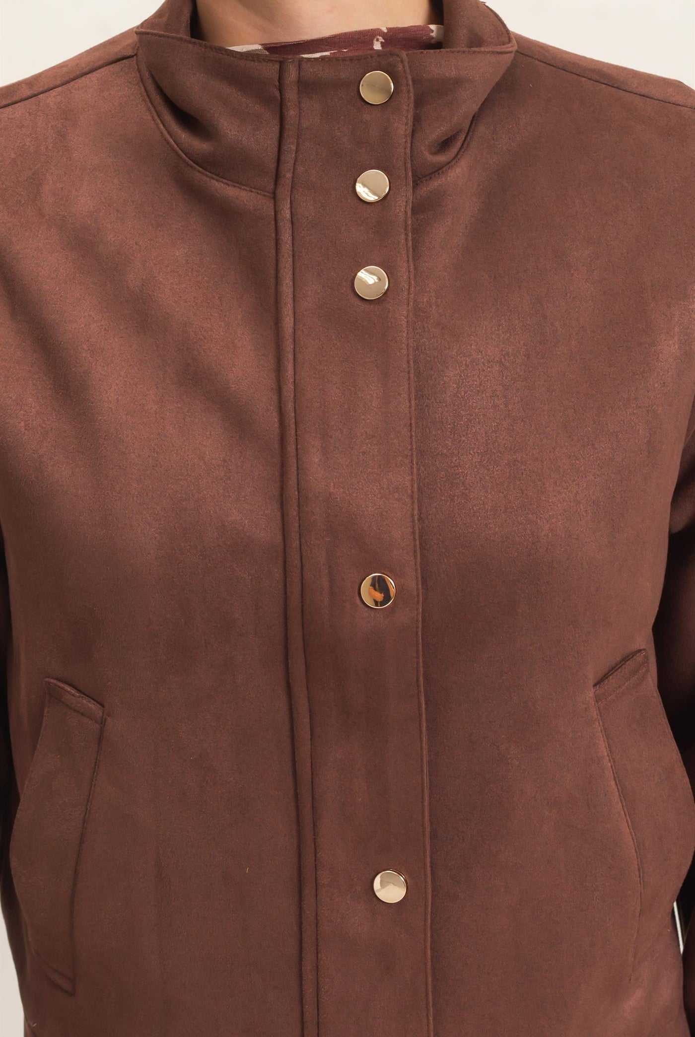 Wholesale Collar Suede Snap Jacket Coats & Jackets HF26E373 CHESTNUT HYFVE