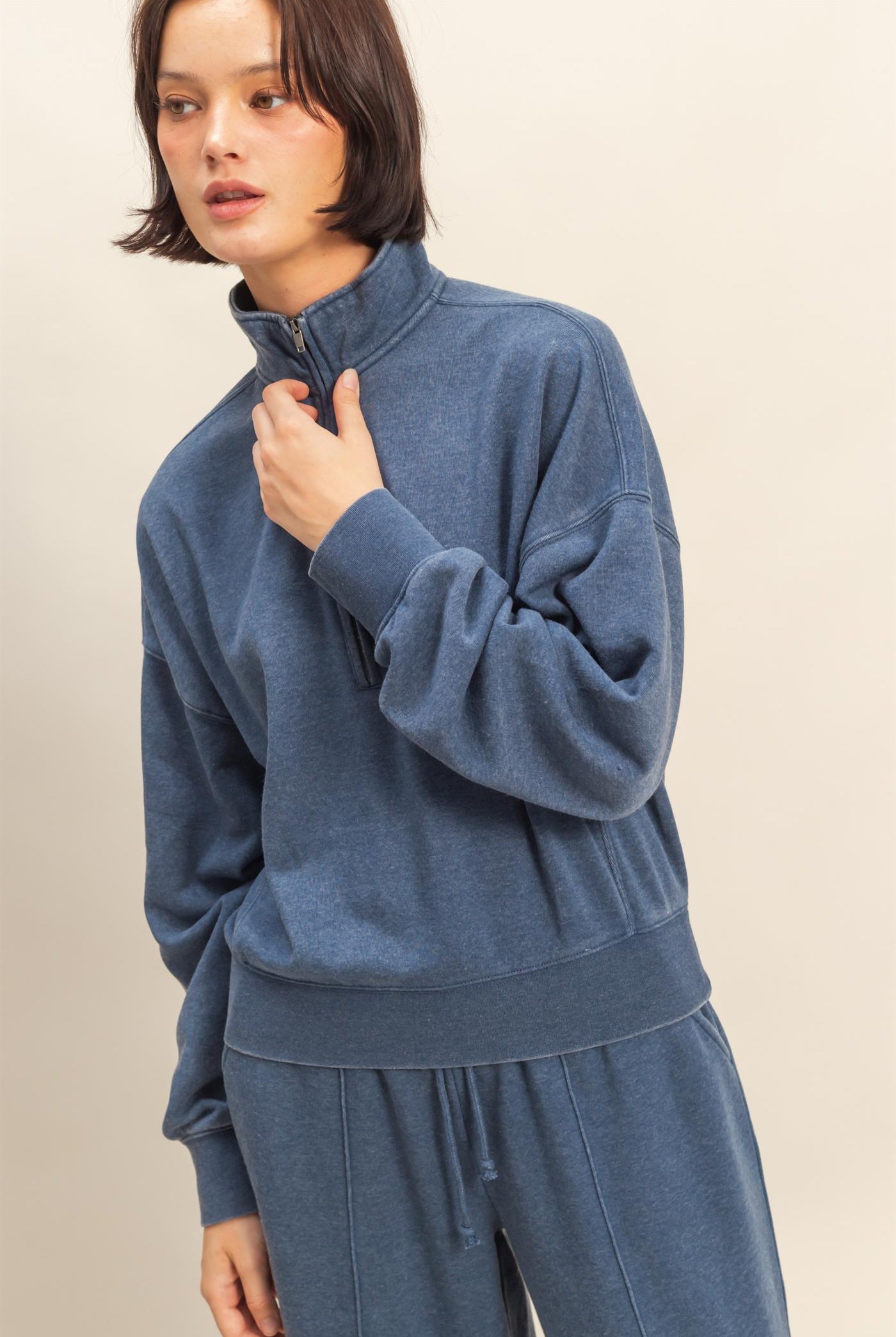 Wholesale Love This Way Half-Zip Sweatshirt Sweatshirts DZ25C908 DUSTY NAVY DOUBLE ZERO