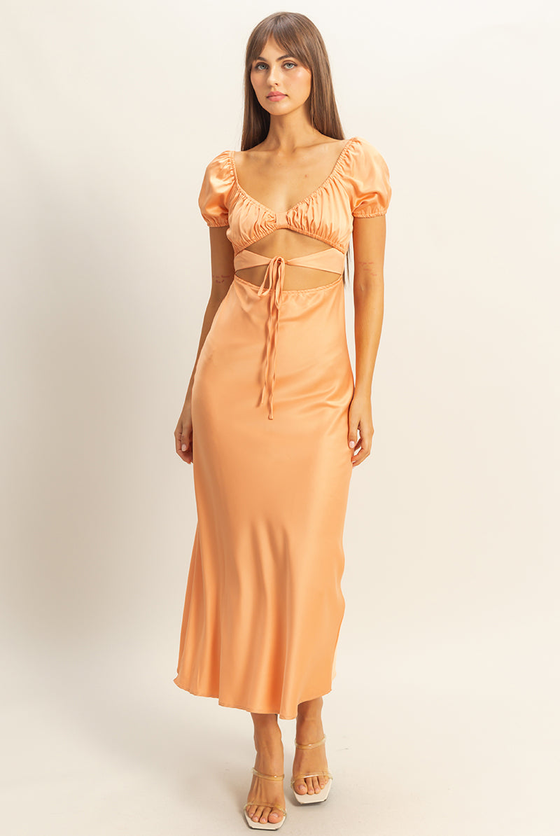 Wholesale Front Tie Maxi Dress Dresses FS22E780 L.ORANGE HYFVE