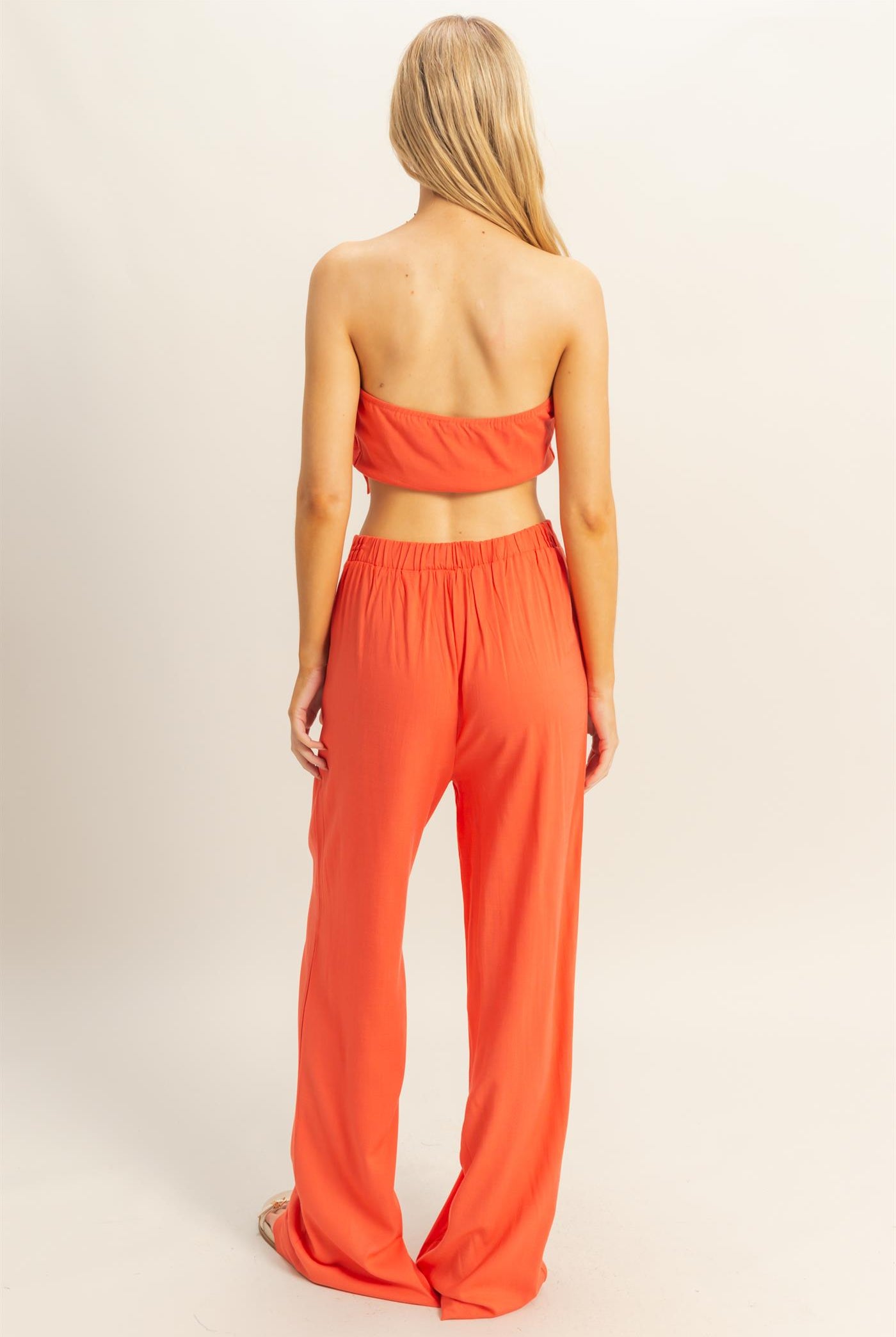Wholesale Stretch Linen Top And Pants Set Clothing HF25E016-SET ORANGE RED HYFVE