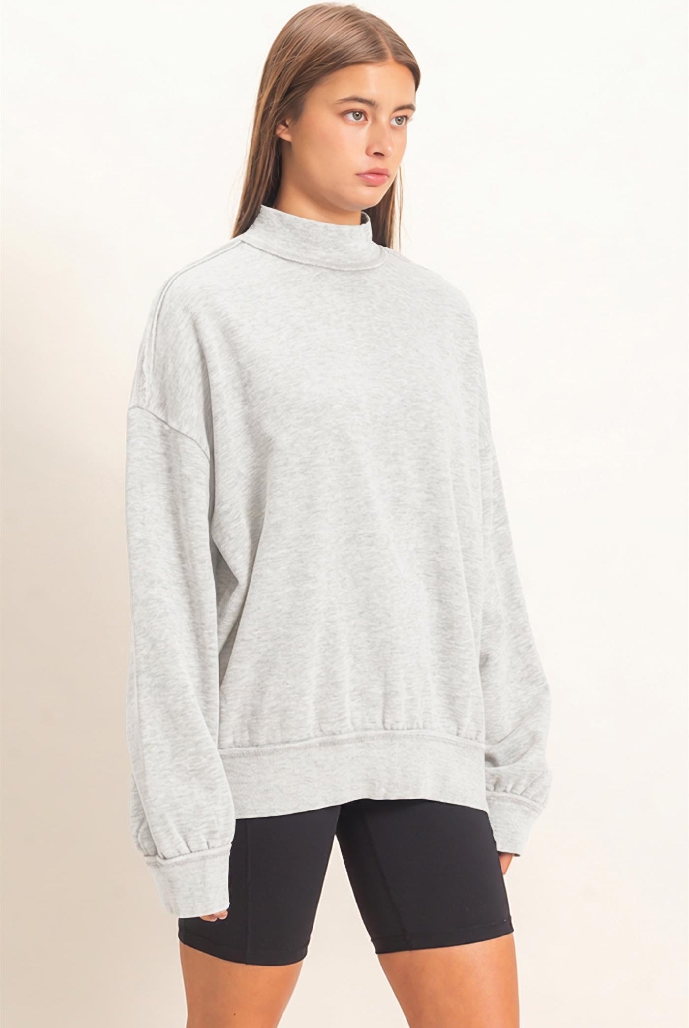 Wholesale Acid Washed Mock Neck Sweatshirt Sweatshirts DZ26E656 HEATHER GRAY DOUBLE ZERO