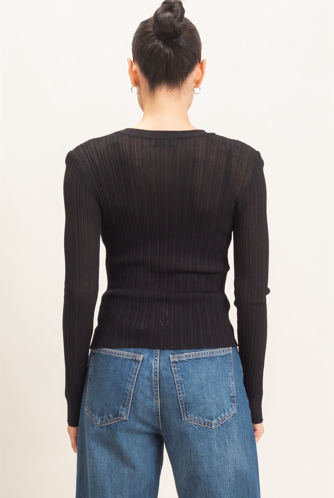 Wholesale Ribbed V-Neck Cardigan Cardigans HF26E154 BLACK HYFVE