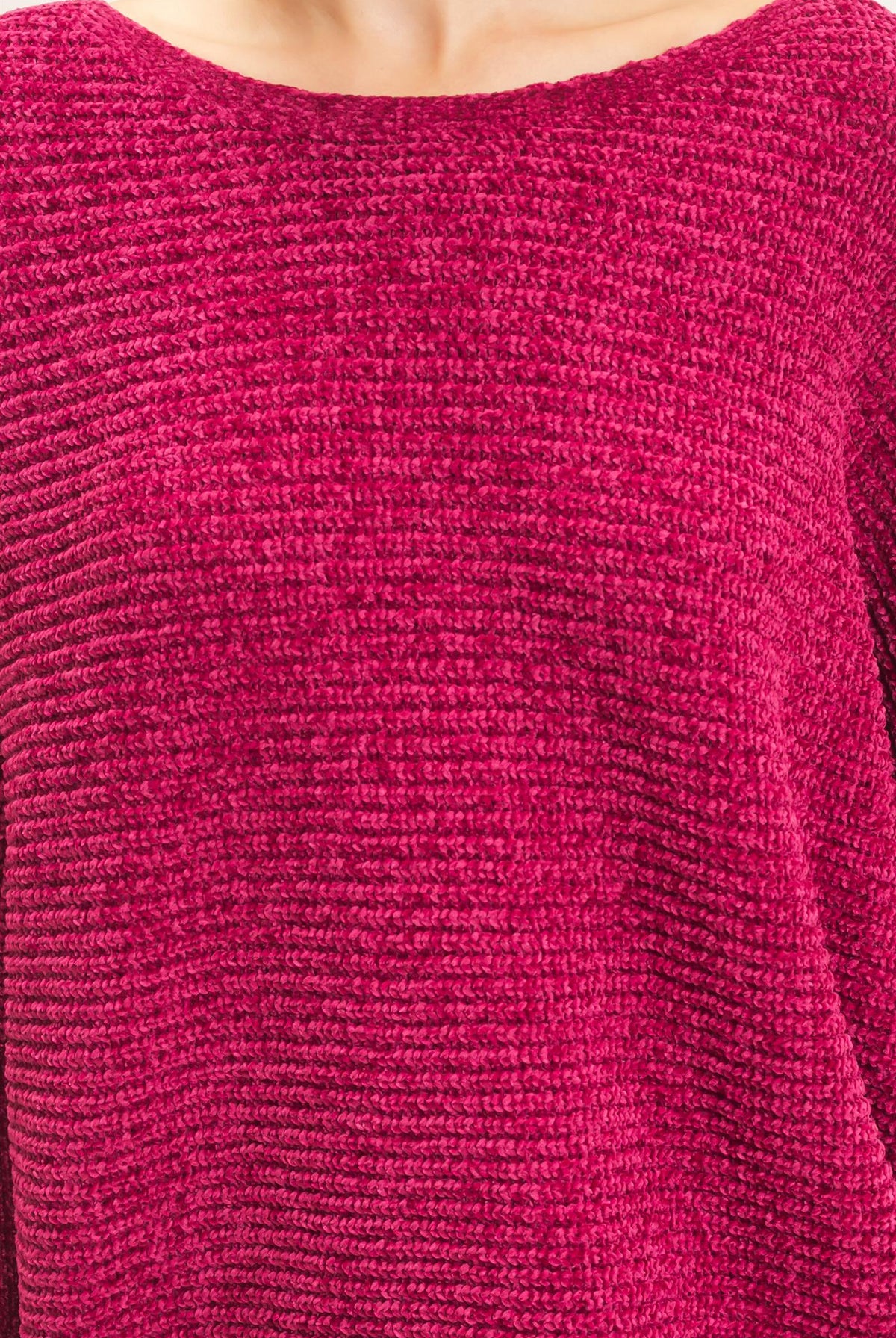 Wholesale Chenille Boat Neck Dolman Sleeve Sweater Sweaters HF26F185 BURGUNDY HYFVE