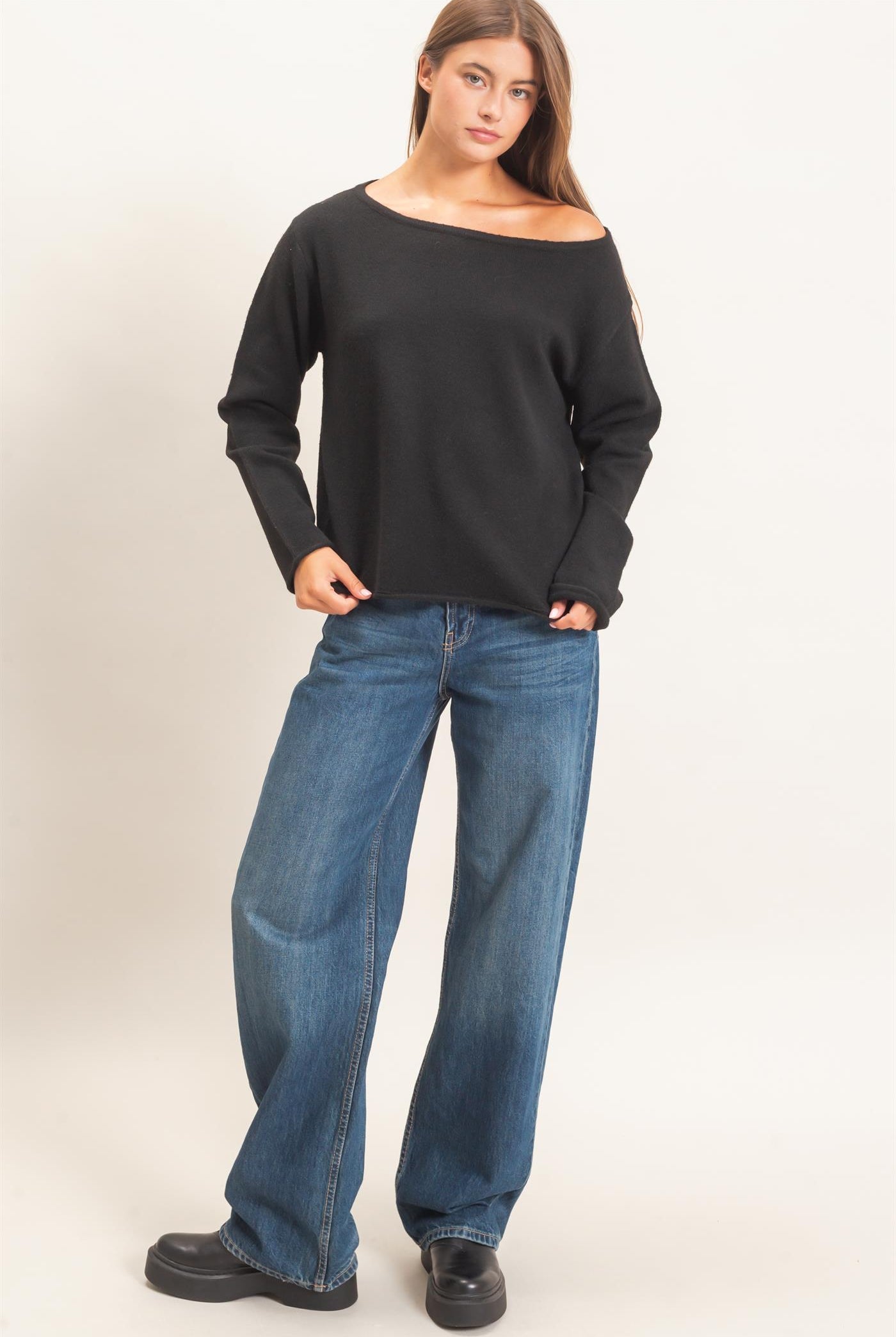 Wholesale Off The Shoulder Sweater Sweaters DZ26E652 BLACK DOUBLE ZERO