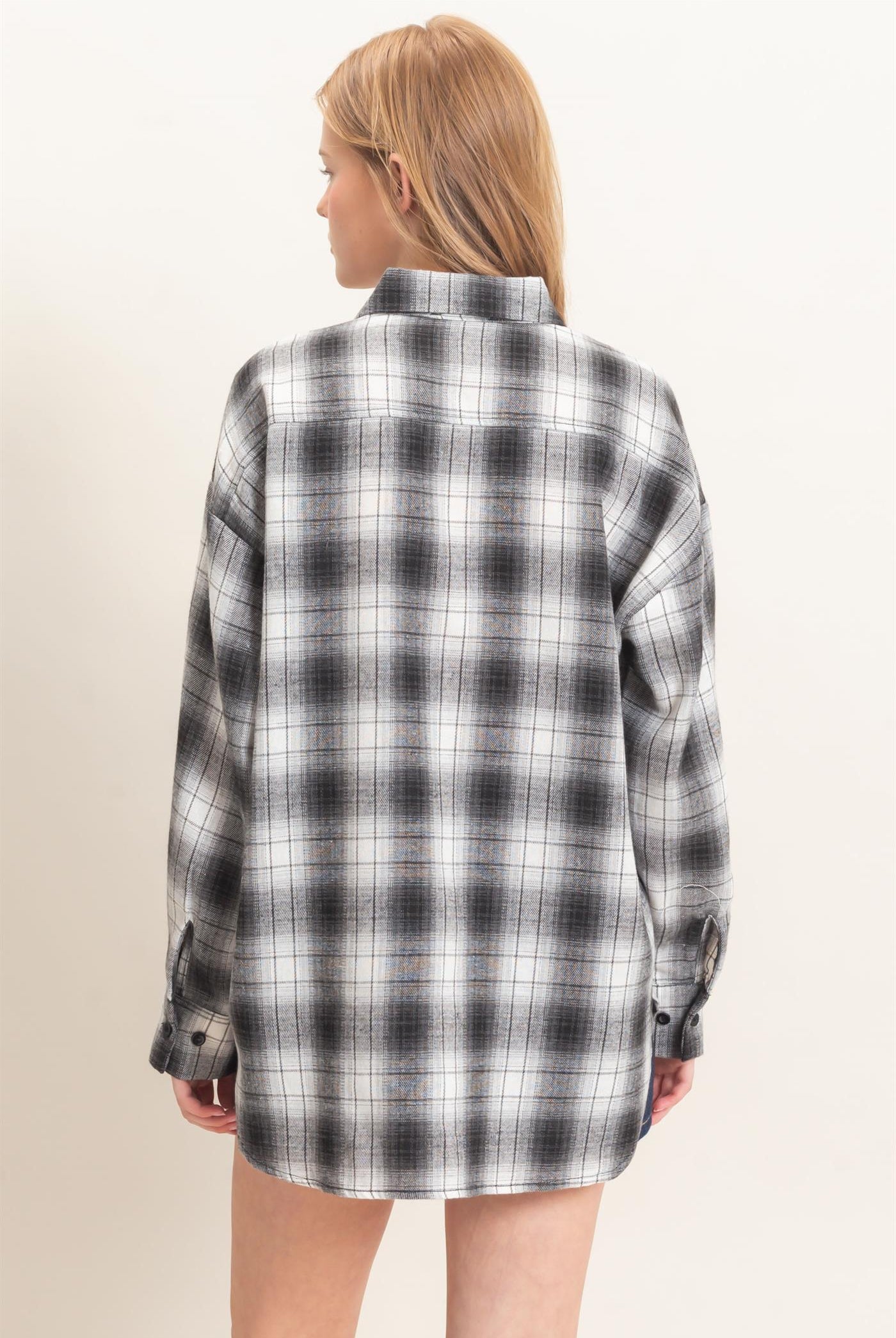 Wholesale Plaid Button-Up Shirt Clothing Tops HF26F017 BLACK HYFVE