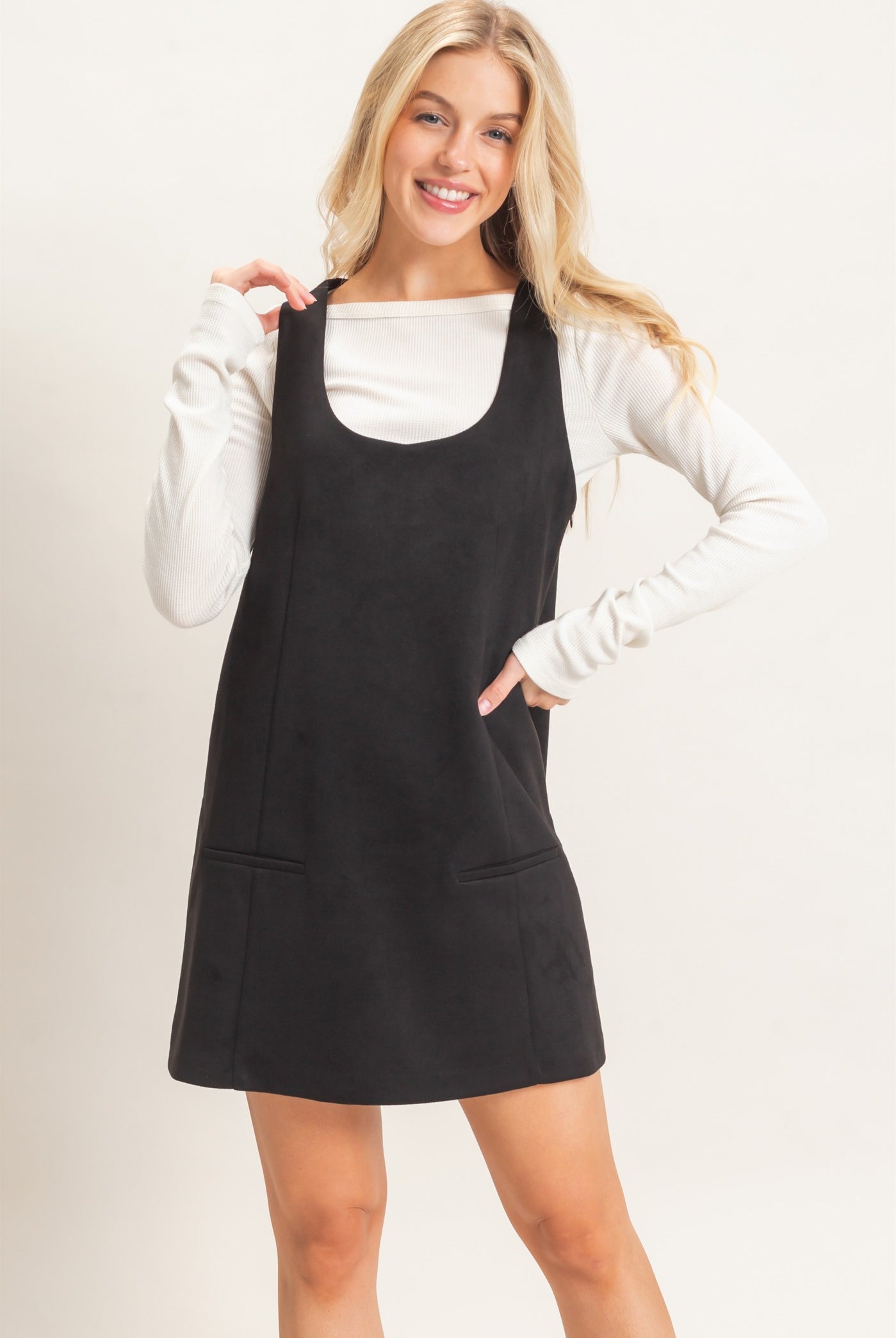 Wholesale Sleeveless Suede Mini Dress Dresses HF26F219 BLACK HYFVE